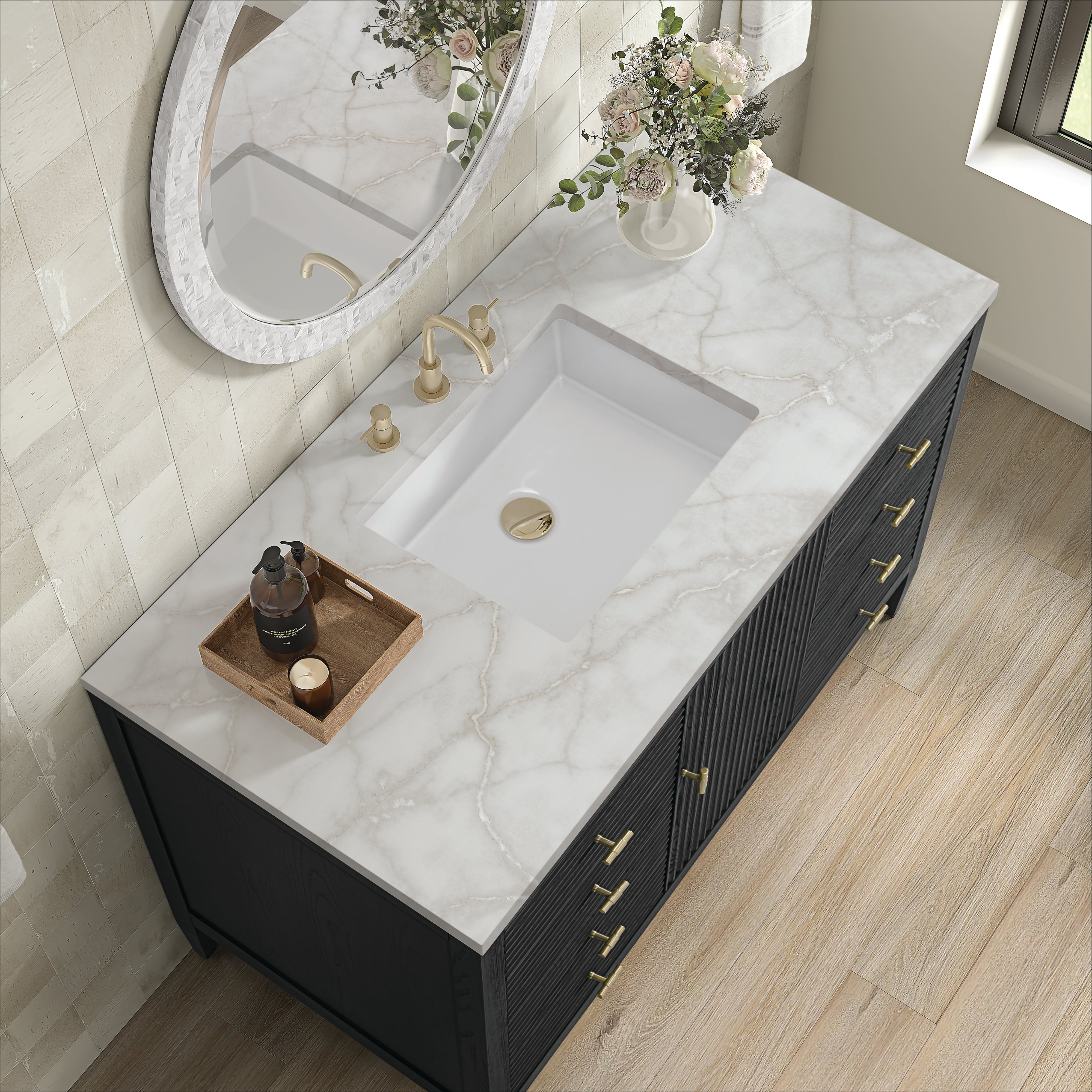 James Martin Myrrin 48" Single Vanity in Carbon Oak with 3cm Countertop