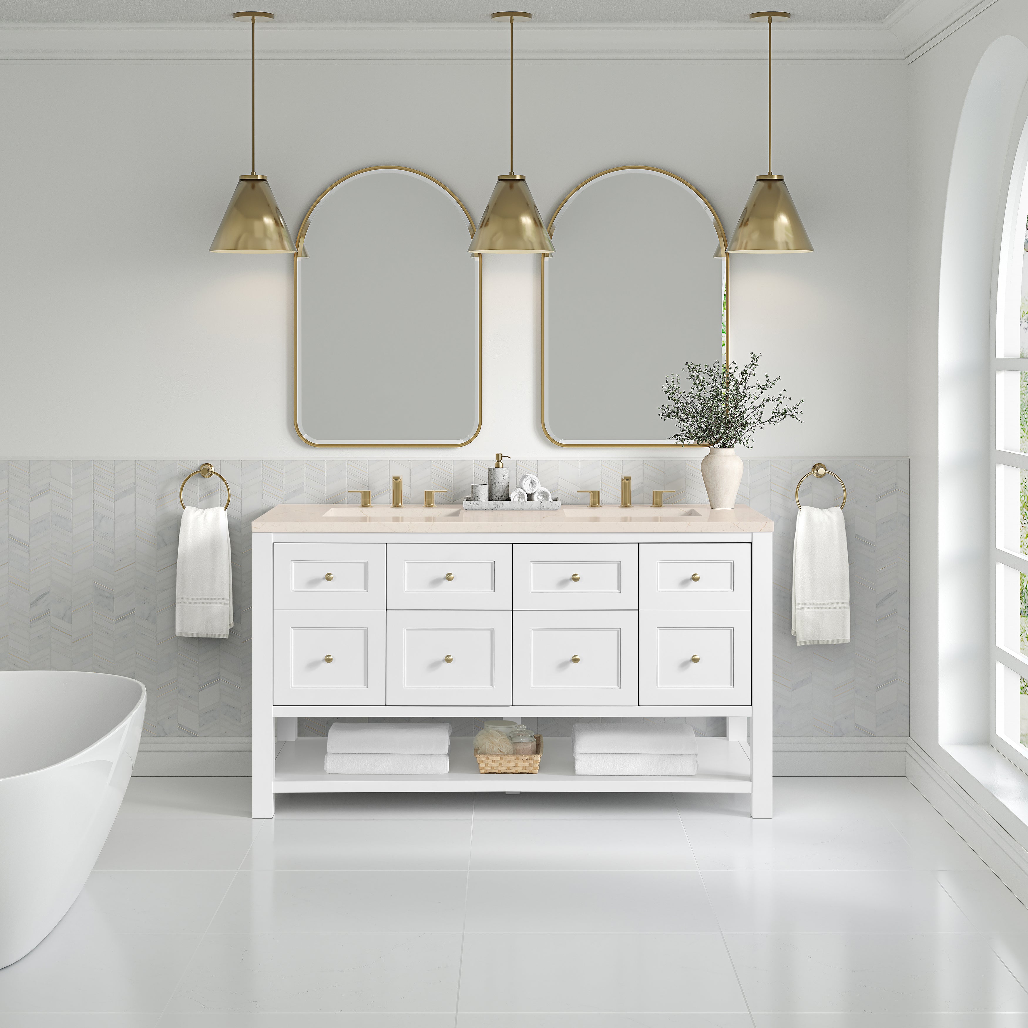James Martin Breckenridge 60" Double Vanity in Bright White with 3cm Countertop
