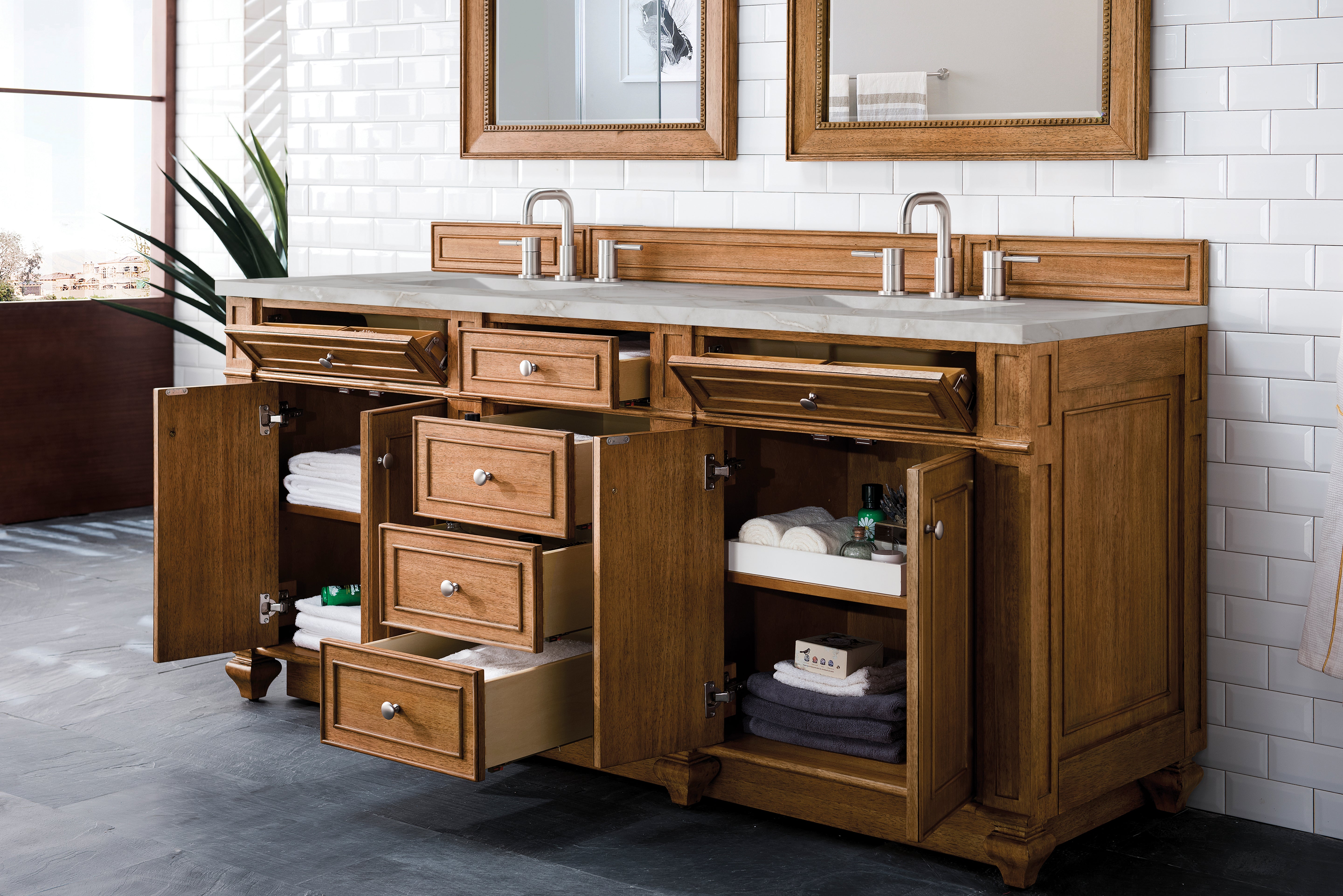 James Martin Bristol 72" Double Vanity in Saddle Brown with 3cm Countertop