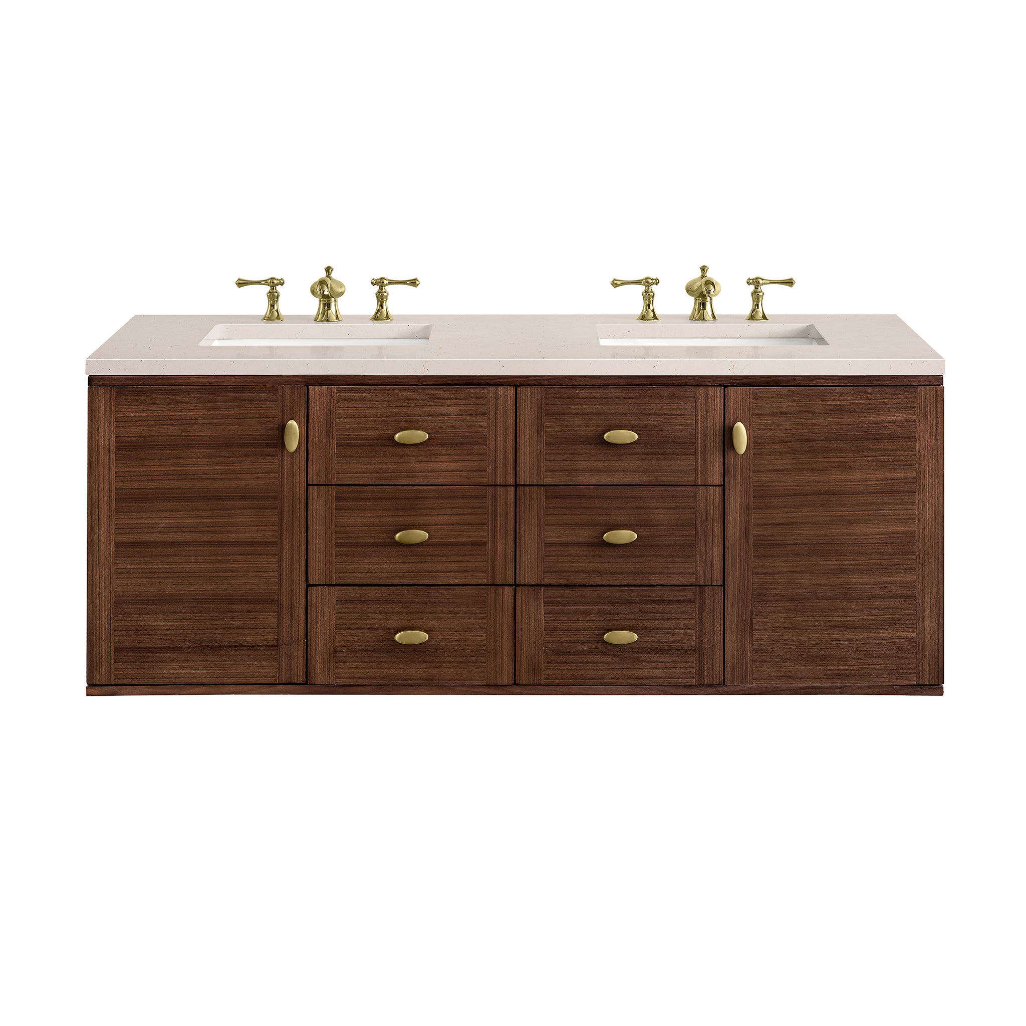 James Martin Amberly 60" Double Vanity in Mid-Century Walnut with 3cm Countertop