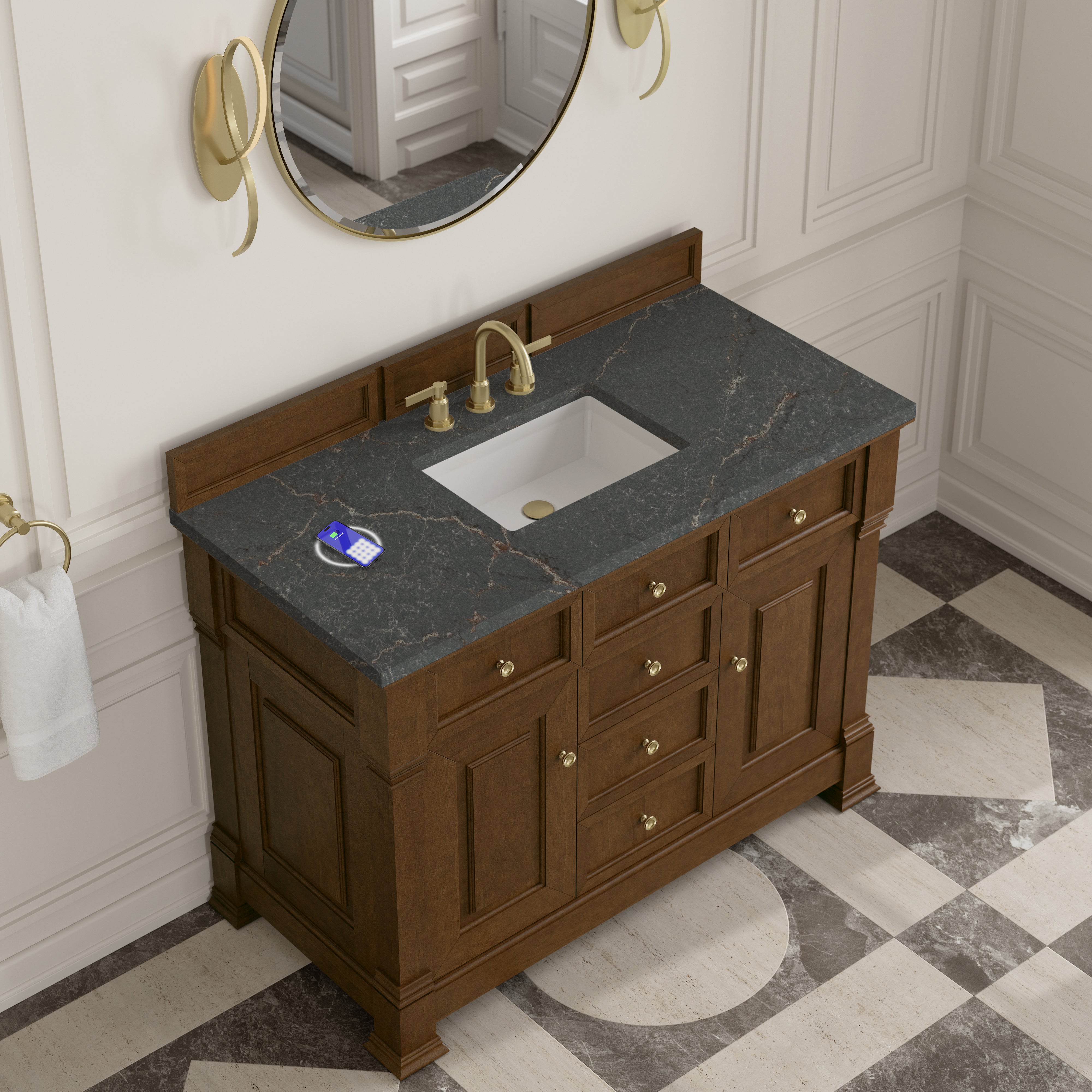 James Martin Brookfield 48" Single Vanity in Honey Oak with 3cm Countertop and FreePower Wireless Charger