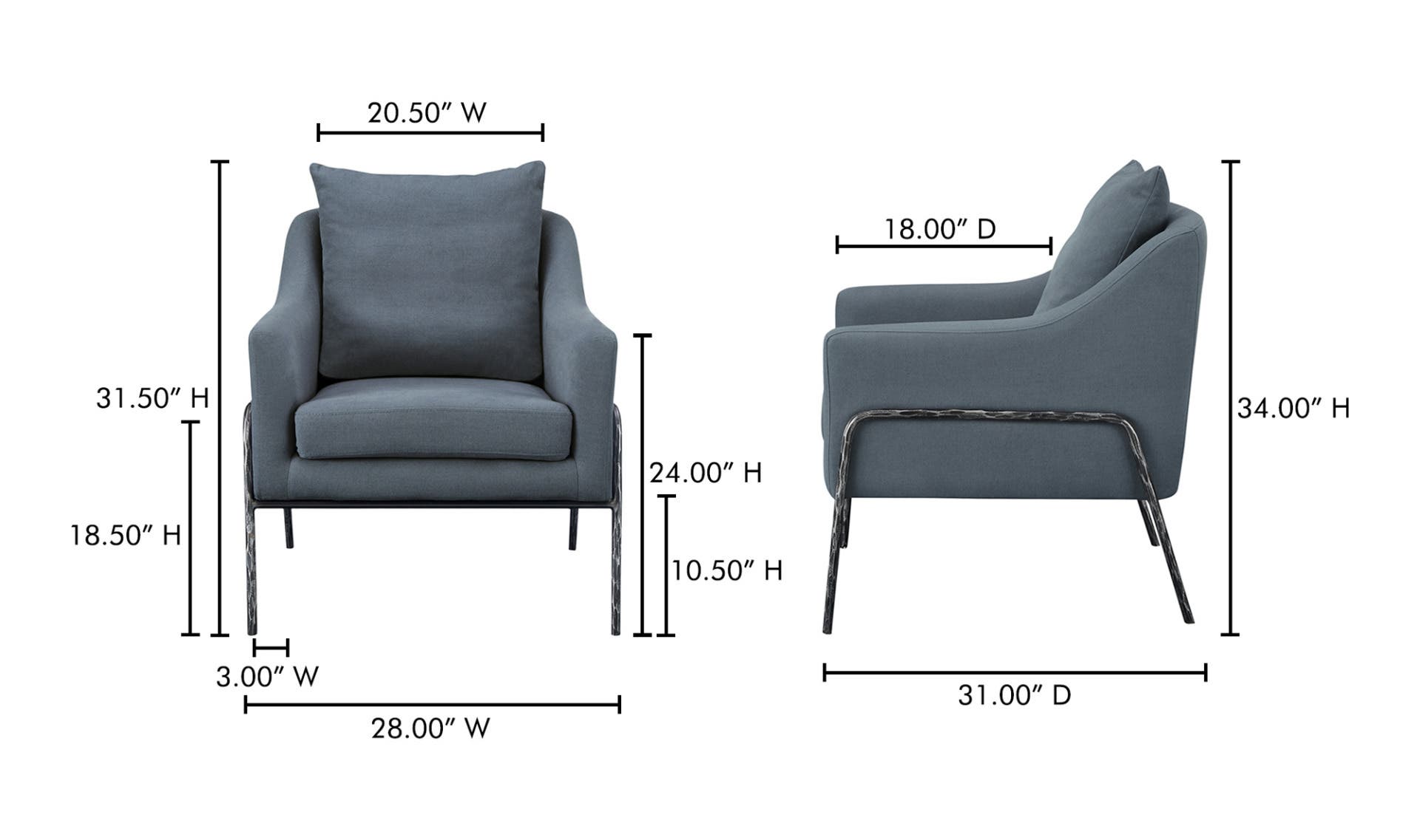 Moes Archer Accent Chair Slate Blue Linen Blend ME-1063
