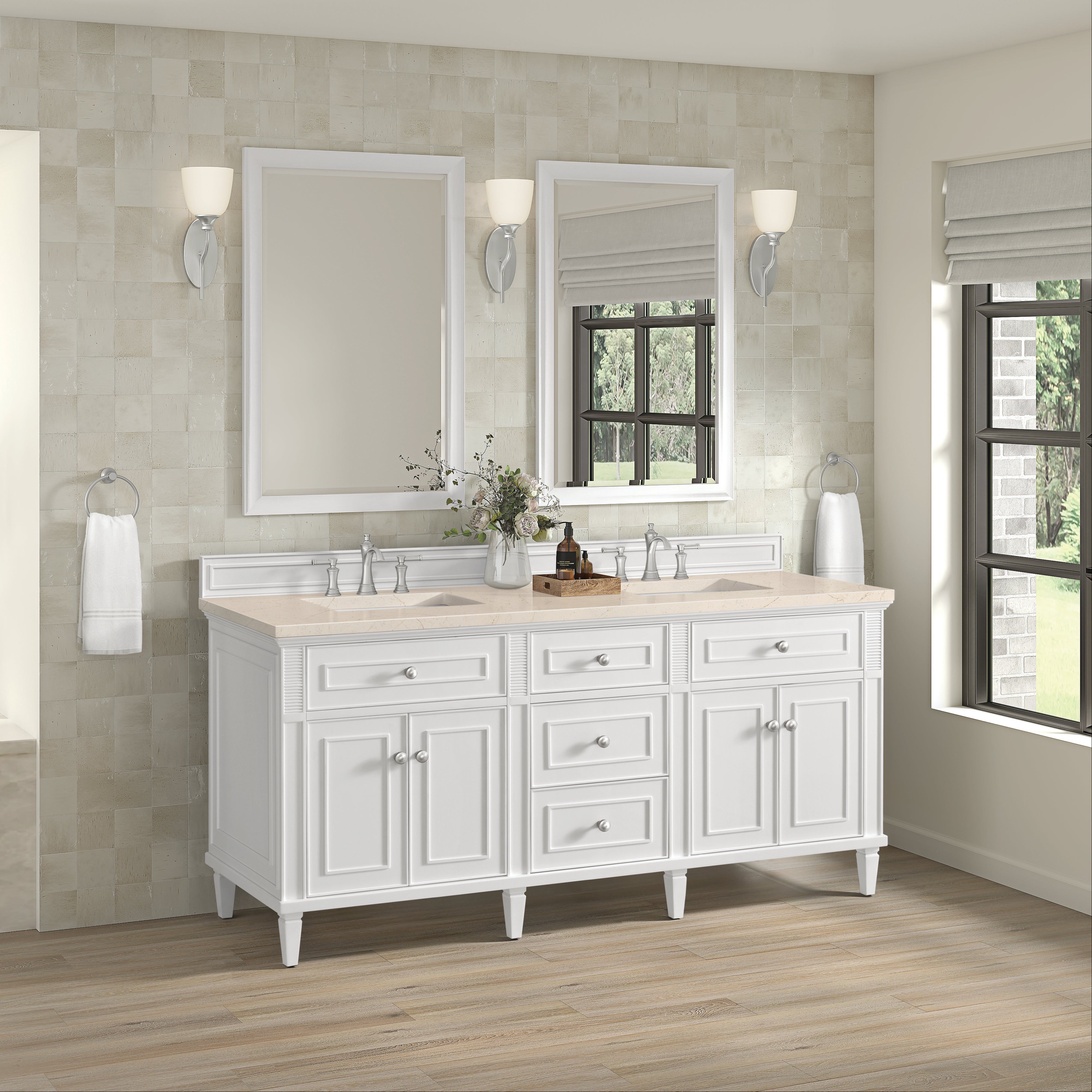 James Martin Lorelai 72" Double Vanity in Bright White with 3cm Countertop