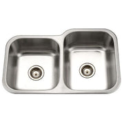 Houzer Medallion 32" Stainless Steel Undermount 40/60 Double Bowl Kitchen Sink with Small Left Bowl with Strainer