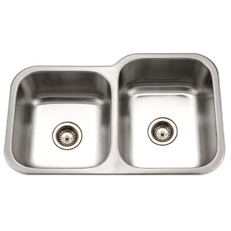 Houzer Medallion 32" Stainless Steel Undermount 40/60 Double Bowl Kitchen Sink with Small Left Bowl with Strainer