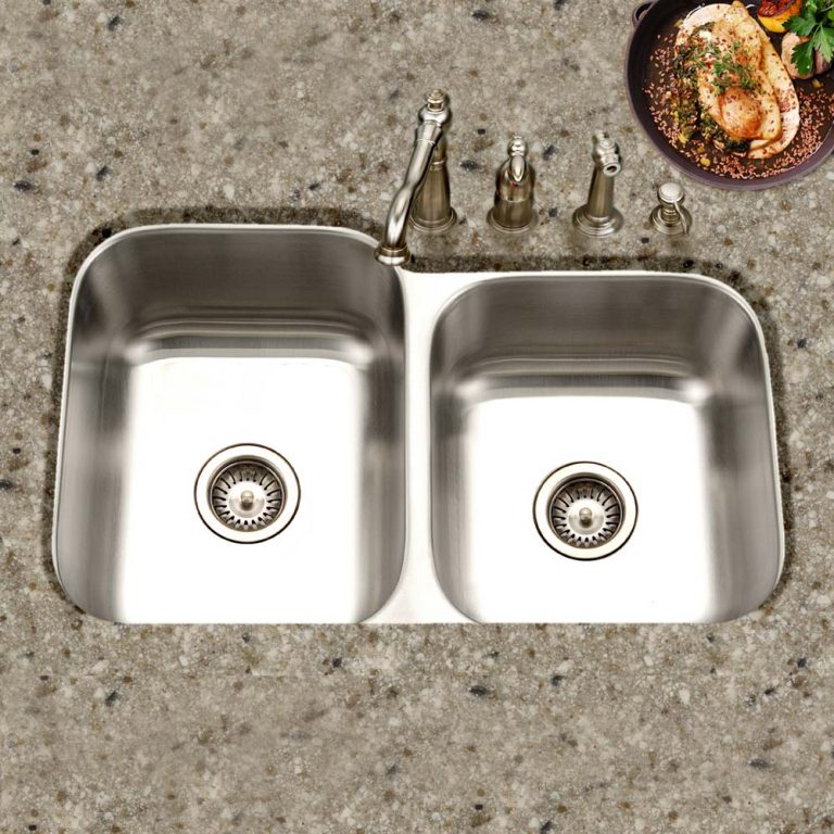 Houzer Medallion Classic 32" Stainless Steel Undermount 60/40 Double Bowl with Small Right Bowl Kitchen Sink with Strainer