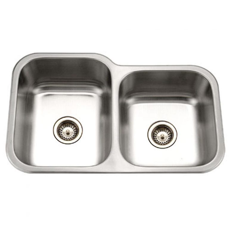 Houzer Medallion Classic 32" Stainless Steel Undermount 60/40 Double Bowl with Small Right Bowl Kitchen Sink with Strainer