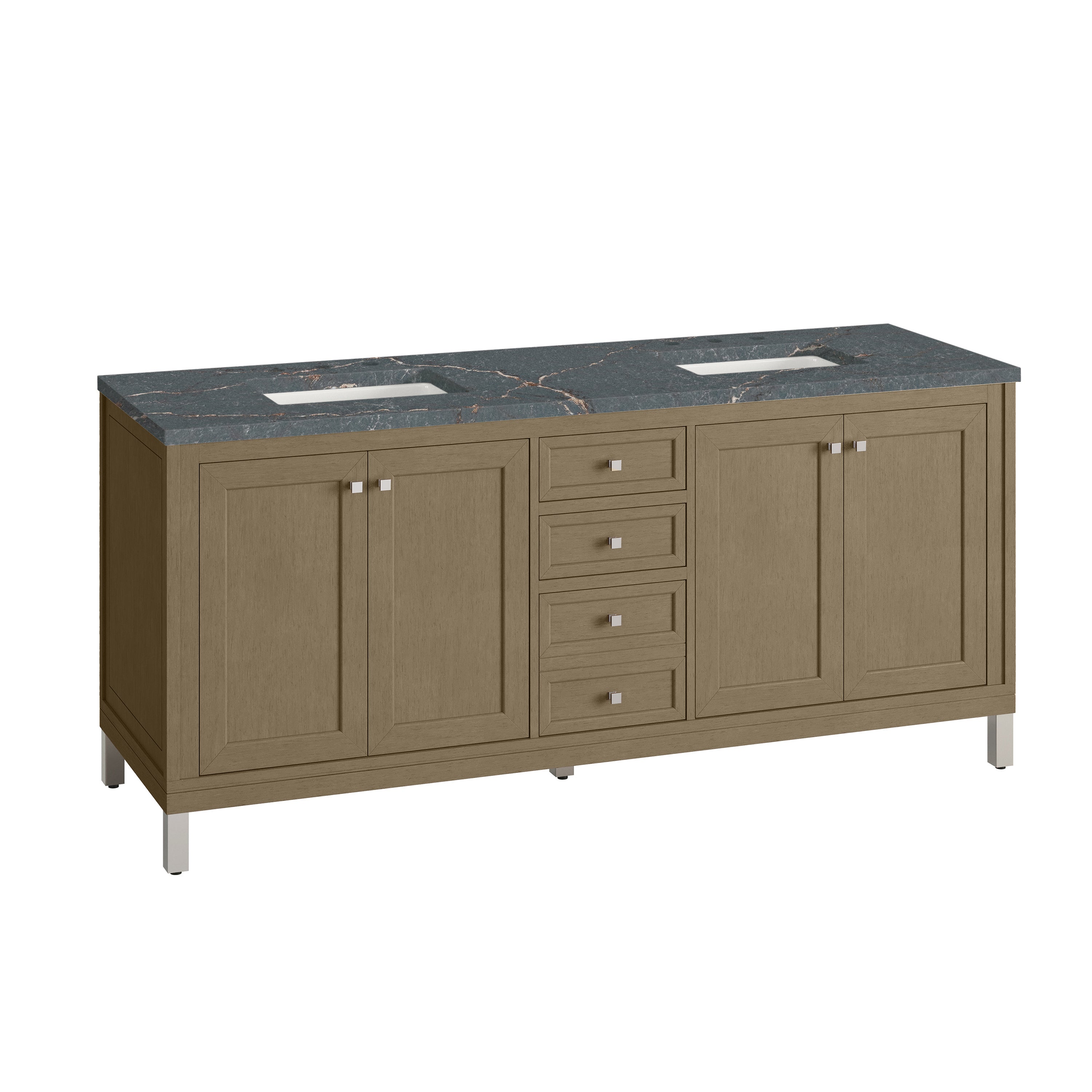 James Martin Chicago 72" Double Vanity in Walnut Whisper with 3cm Countertop and FreePower Wireless Charger