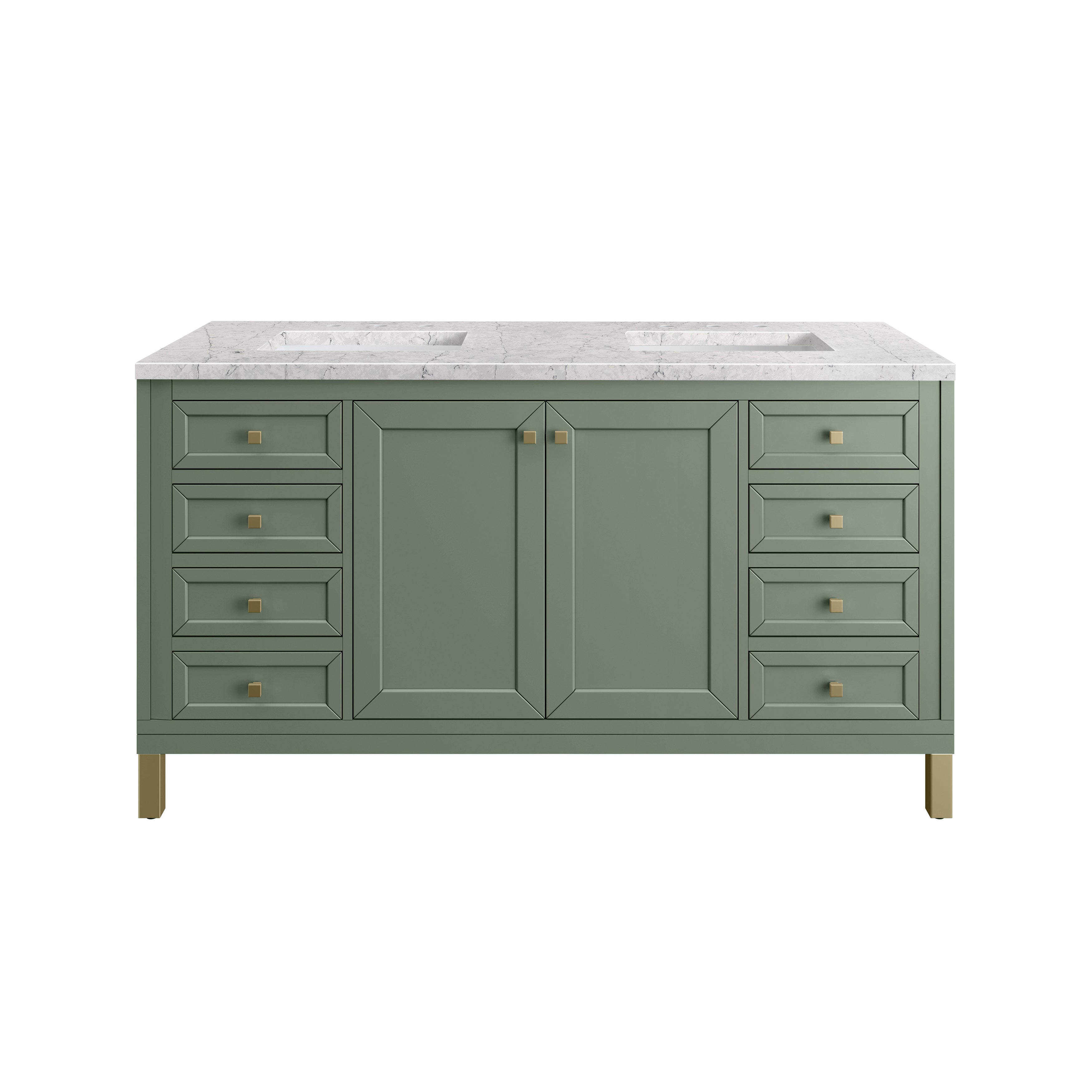 James Martin Chicago 60" Double Vanity in Smokey Celadon with 3cm Countertop