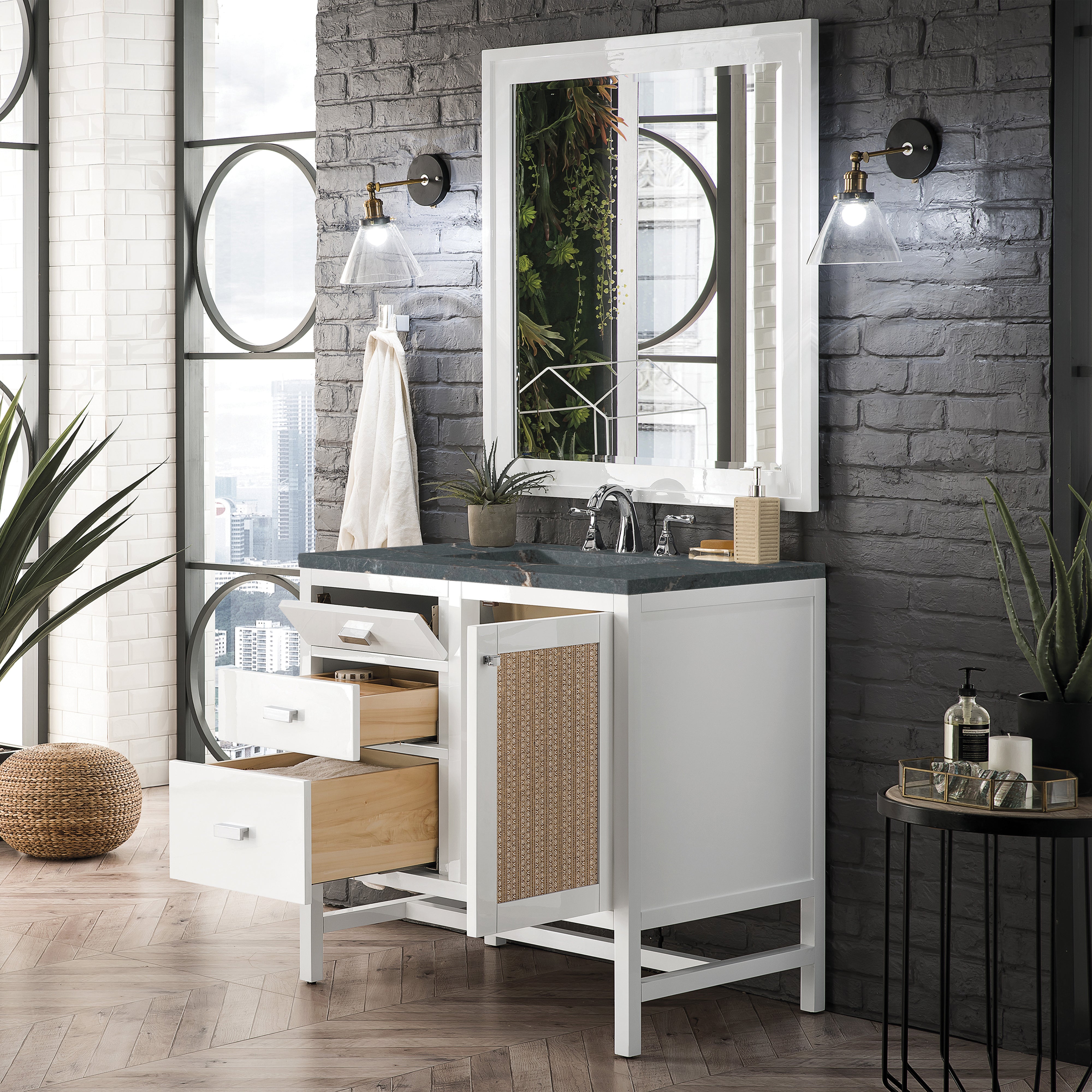 James Martin Addison 36" Single Vanity in Glossy White with 3cm Countertop