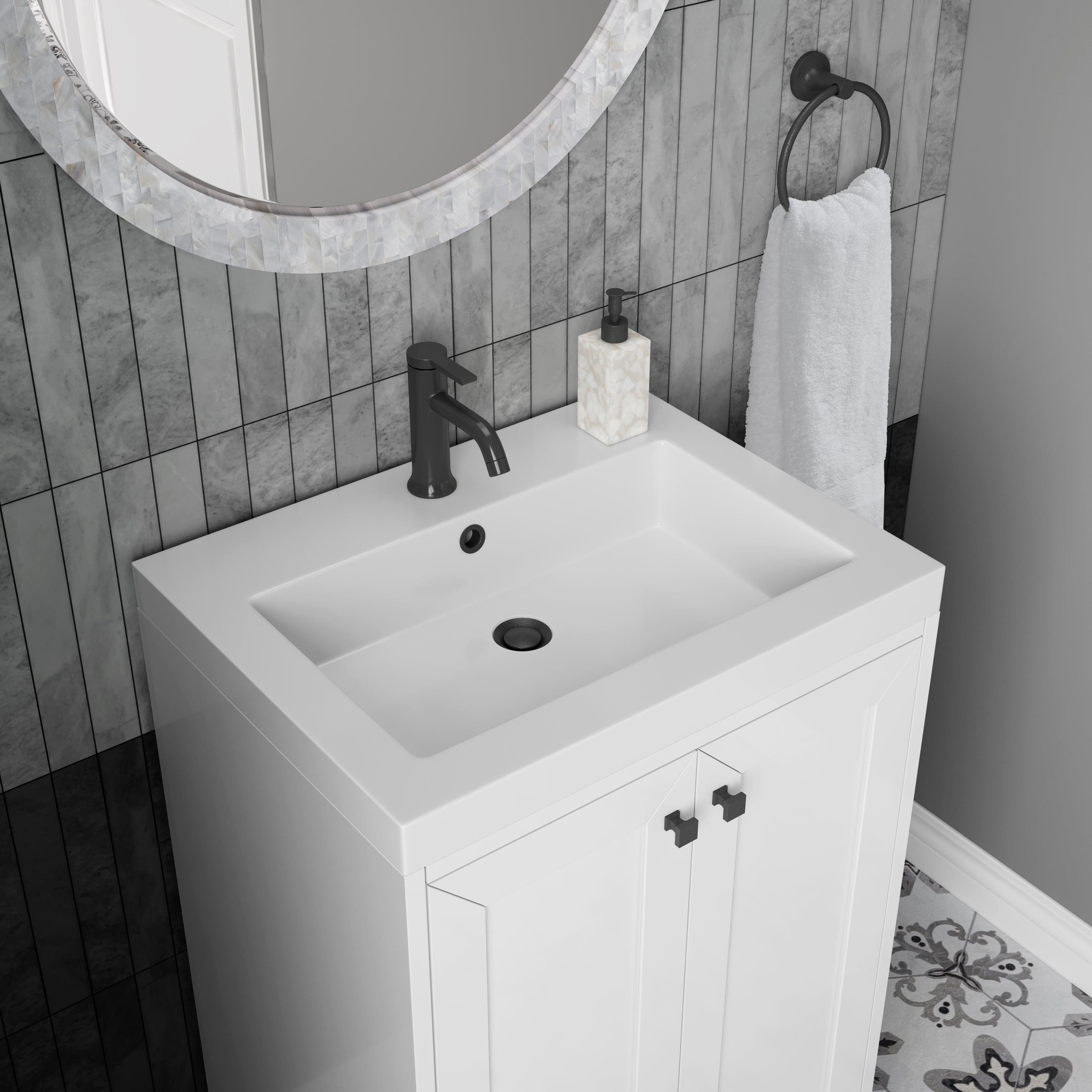 James Martin Chianti 24" Single Vanity in Glossy White with White Glossy Composite Stone Top