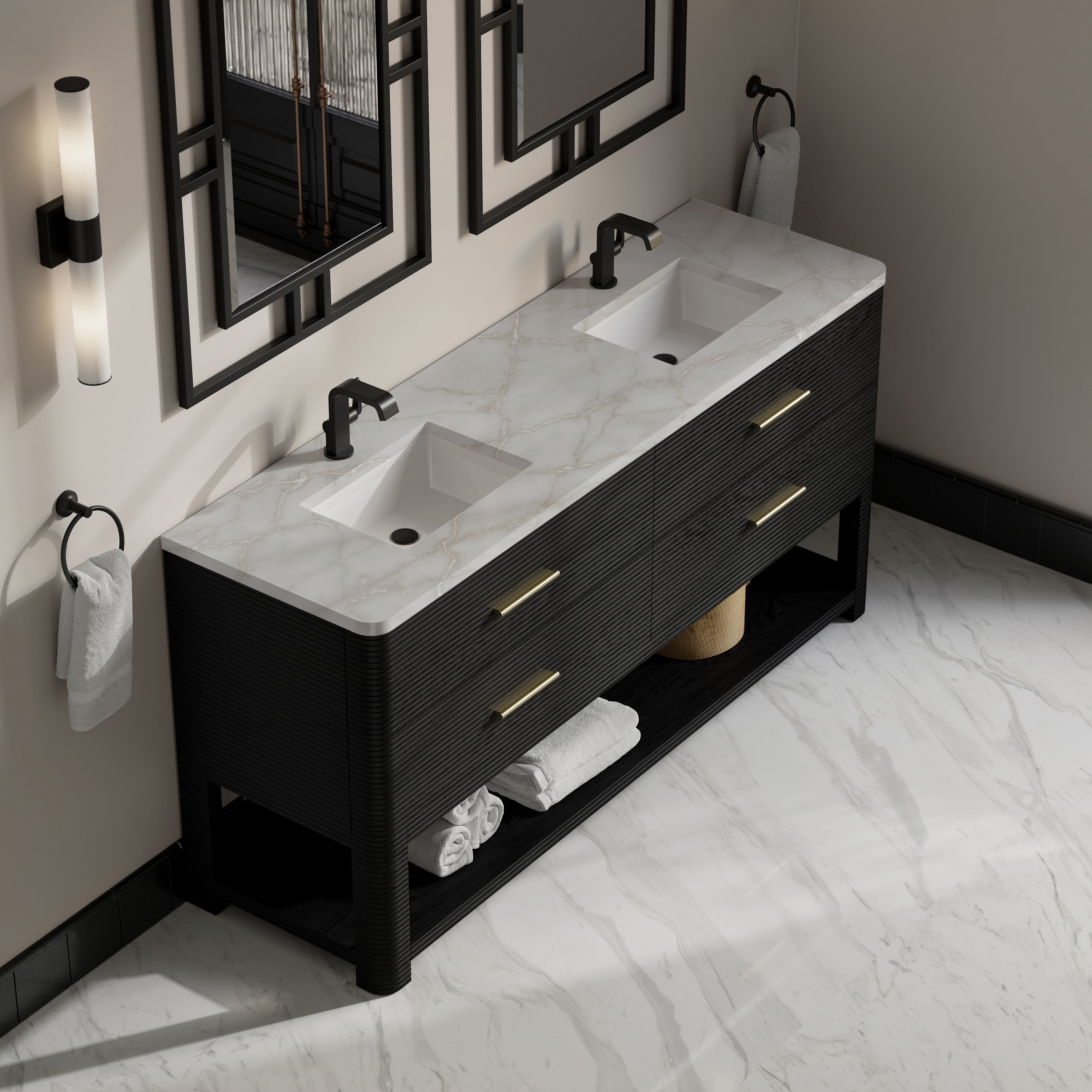 James Martin Lucian 72" Double Vanity in Carbon Oak with 3cm Countertop