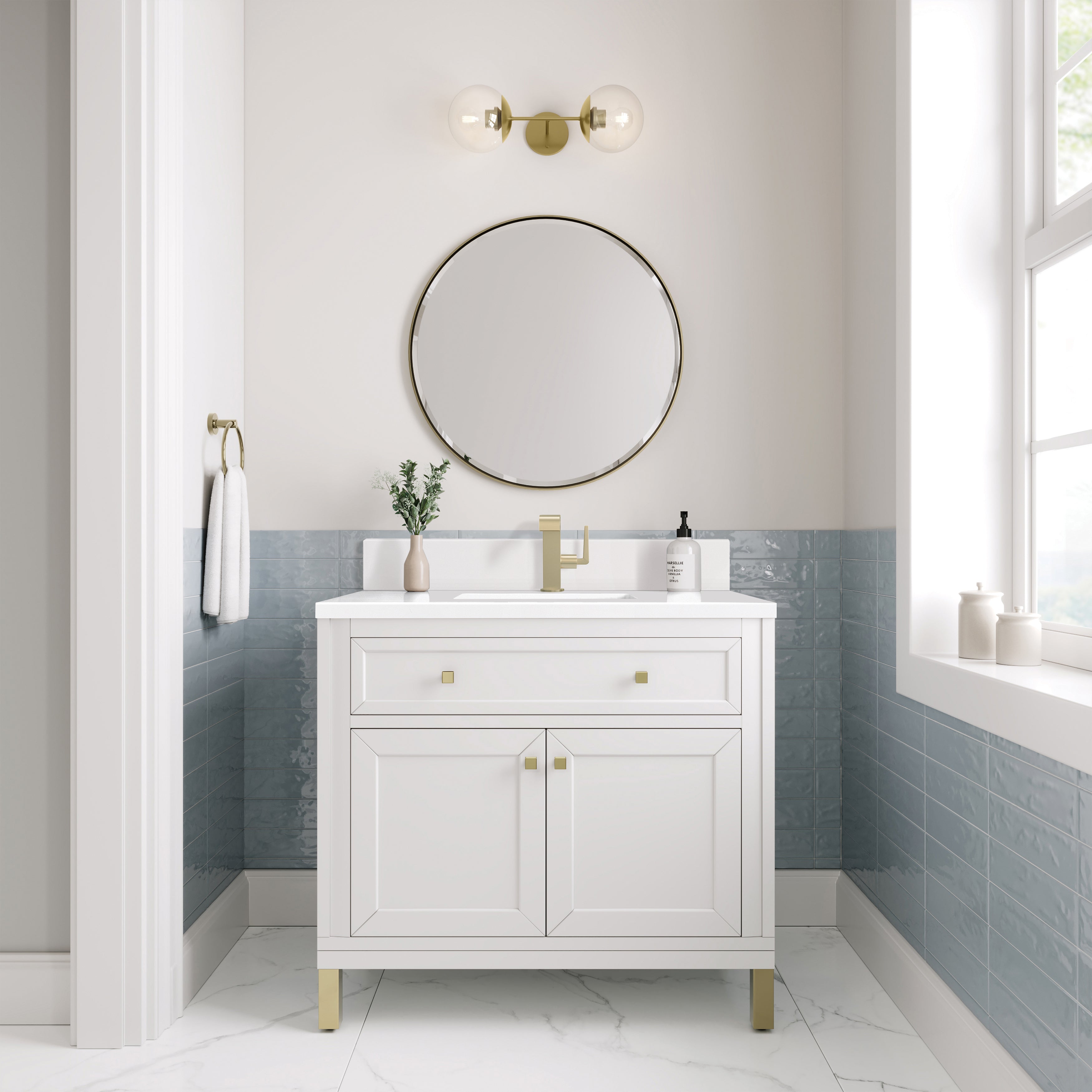 James Martin Chicago 36" Single Vanity in Glossy White with 3cm Countertop