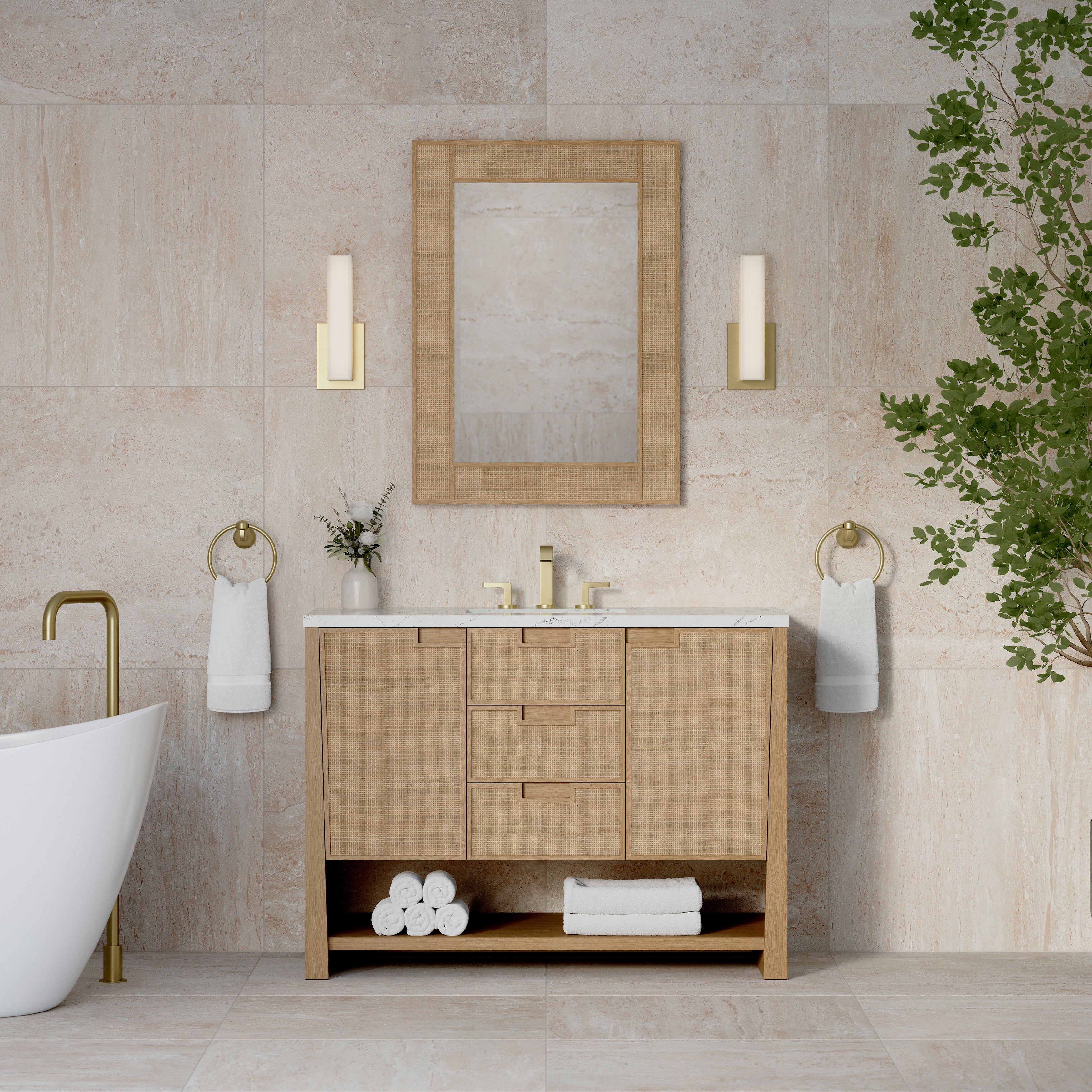James Martin Solene 48" Single Vanity in Seaside Oak with 3cm Countertop and FreePower Wireless Charger