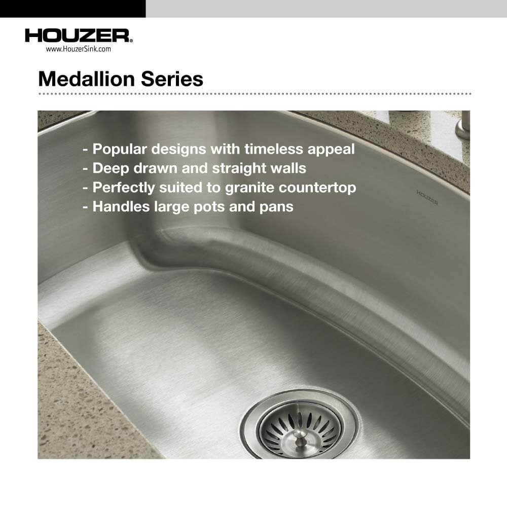 Houzer Medallion 32" Stainless Steel Undermount 20/80 Double Small Left Bowl Kitchen Sink with Strainer