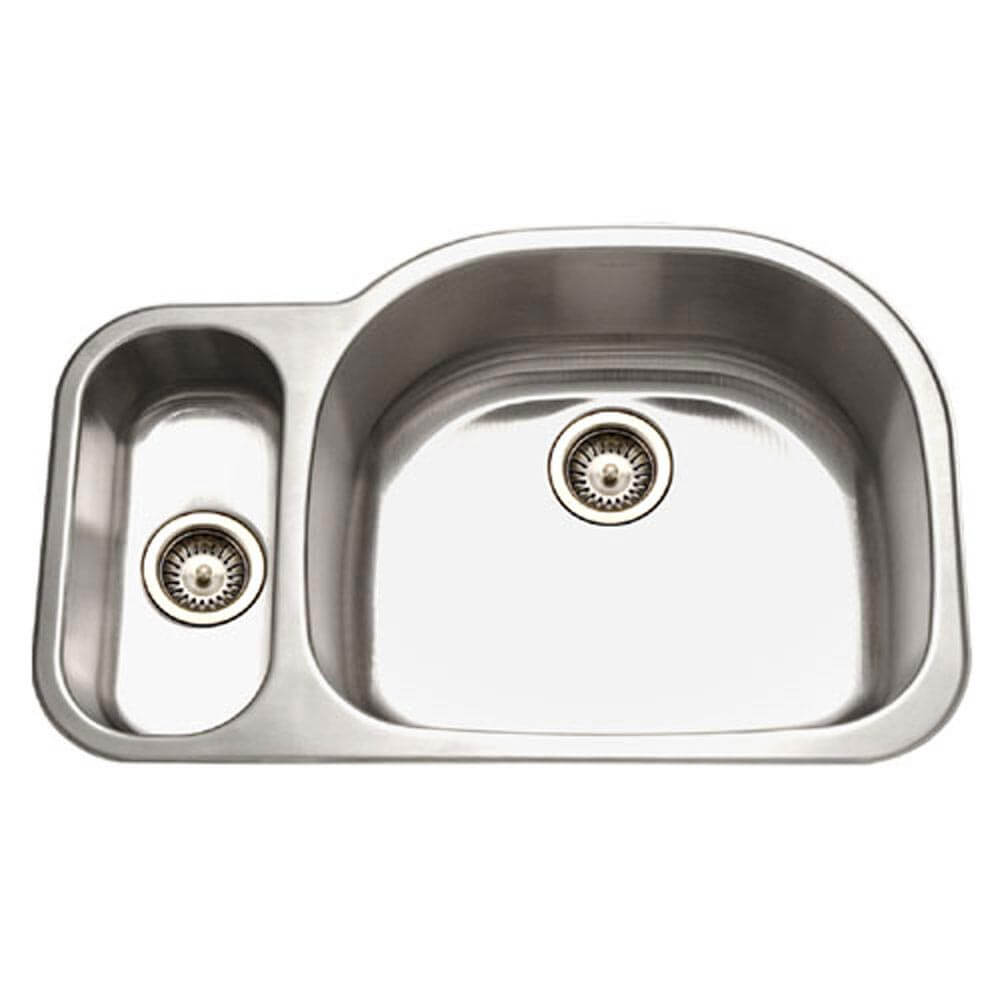 Houzer Medallion 32" Stainless Steel Undermount 20/80 Double Small Left Bowl Kitchen Sink with Strainer