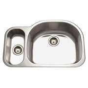 Houzer Medallion 32" Stainless Steel Undermount 20/80 Double Small Left Bowl Kitchen Sink with Strainer