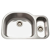 Houzer Medallion 32" Stainless Steel Undermount 80/20 Double Small Right Bowl Kitchen Sink with Strainer