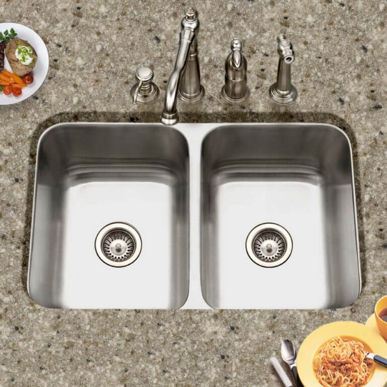 Houzer Medallion Gourmet 31" Stainless Steel Undermount 50/50 Double Bowl Kitchen Sink with Strainer