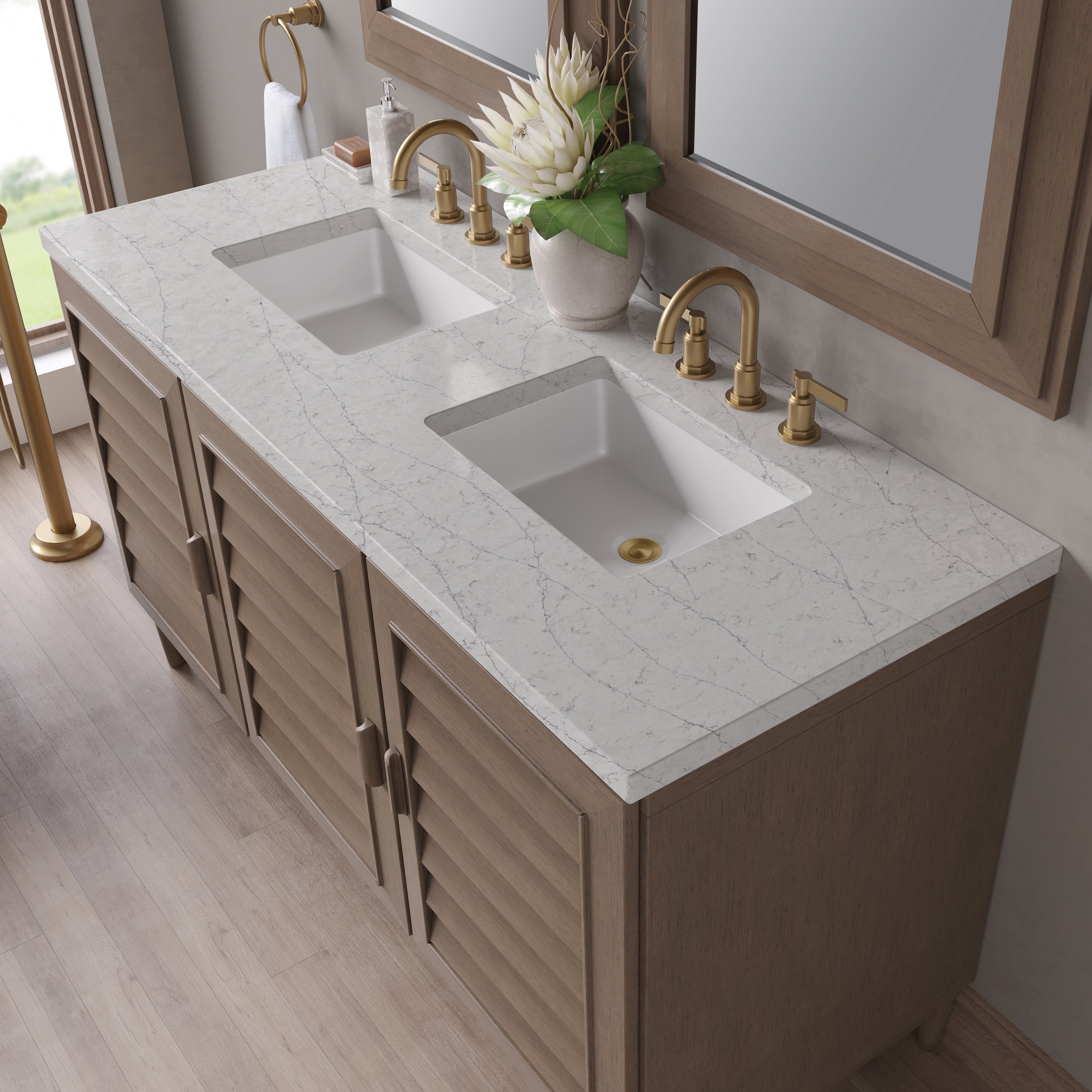 James Martin Portland 60" Double Vanity in Whitewashed Walnut with 3cm Countertop