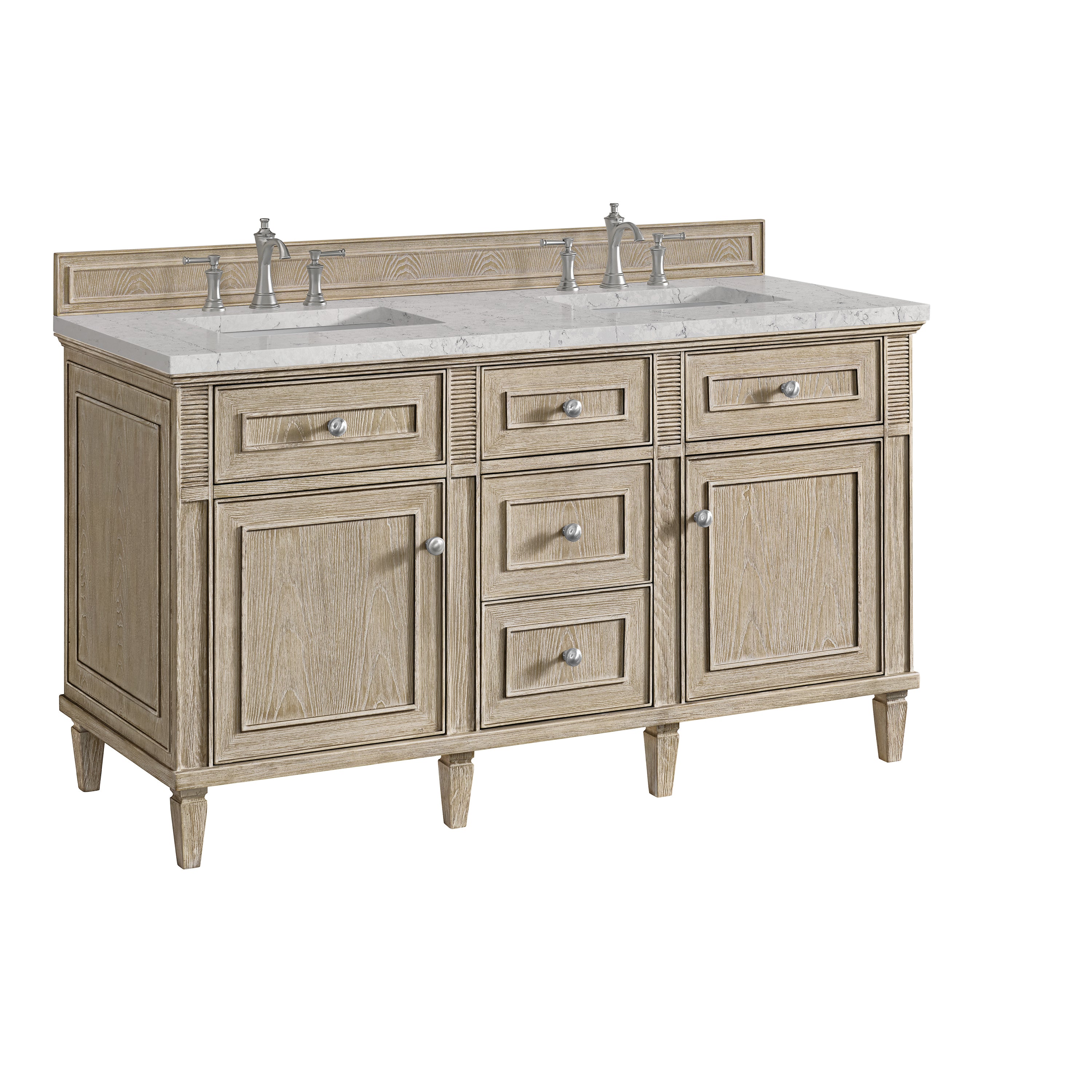 James Martin Lorelai 60" Double Vanity in Whitewashed Oak with 3cm Countertop and FreePower Wireless Charger