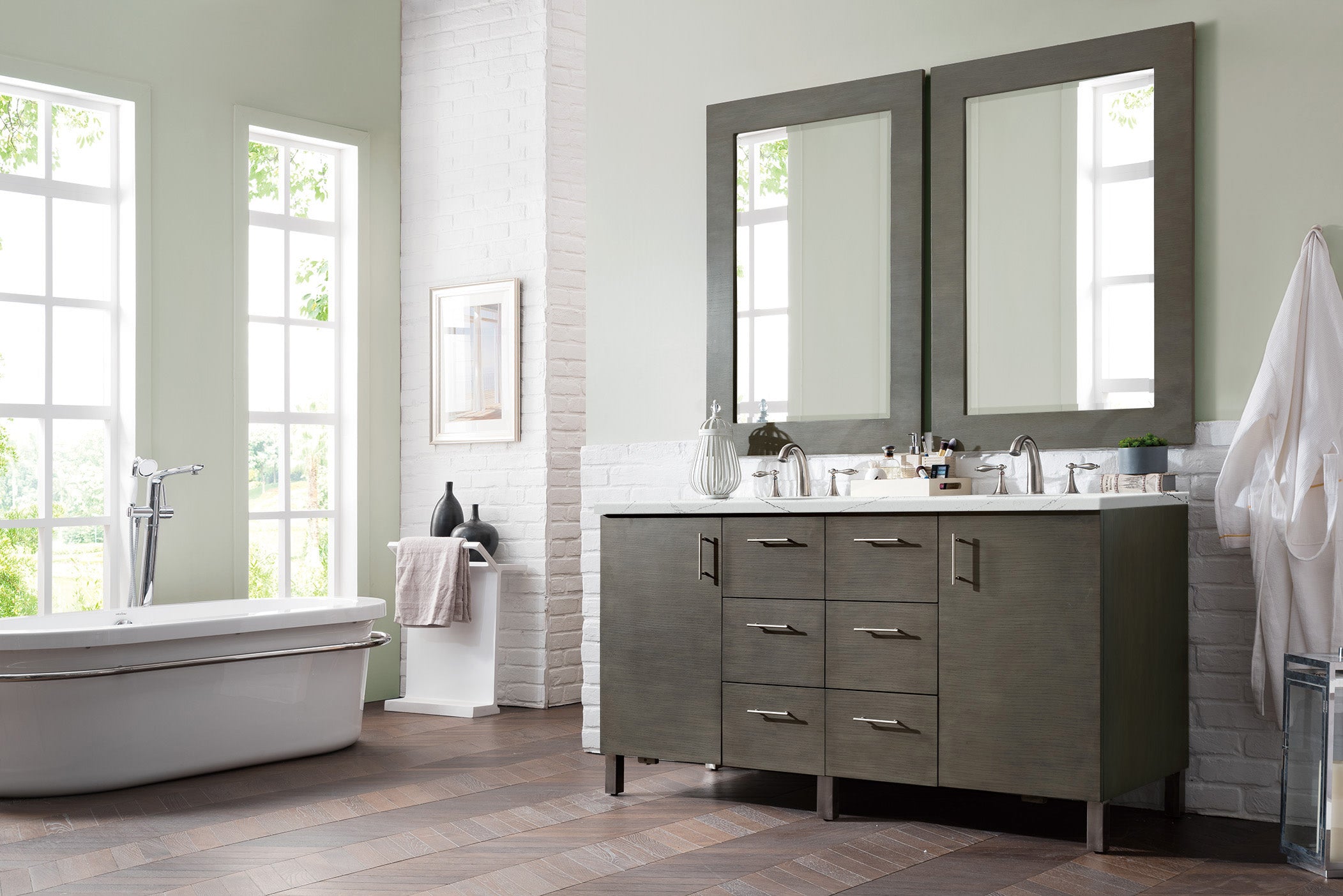 James Martin Metropolitan 60" Double Vanity in Silver Oak with 3cm Countertop