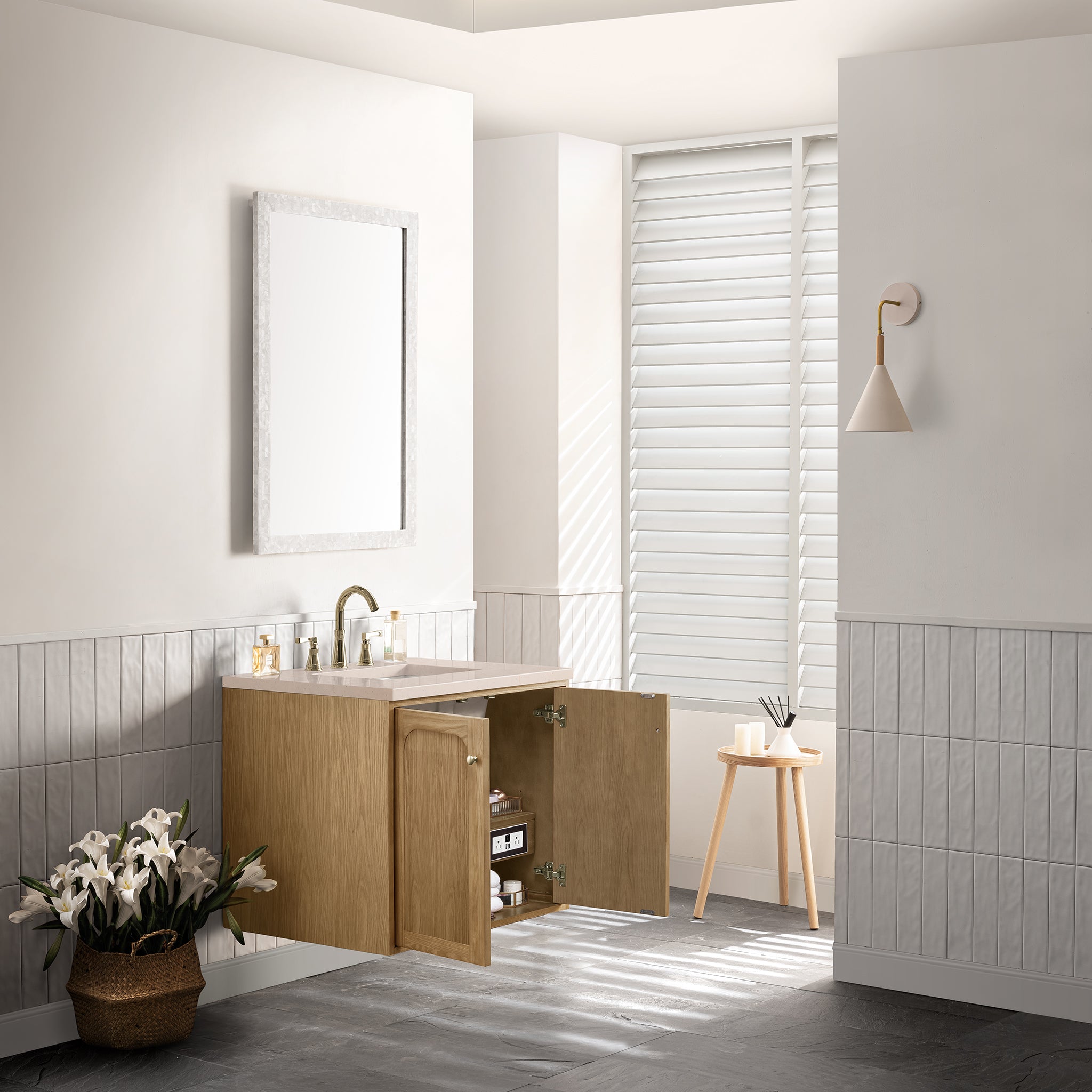 James Martin Laurent 30" Single Vanity in Light Natural Oak with 3cm Countertop