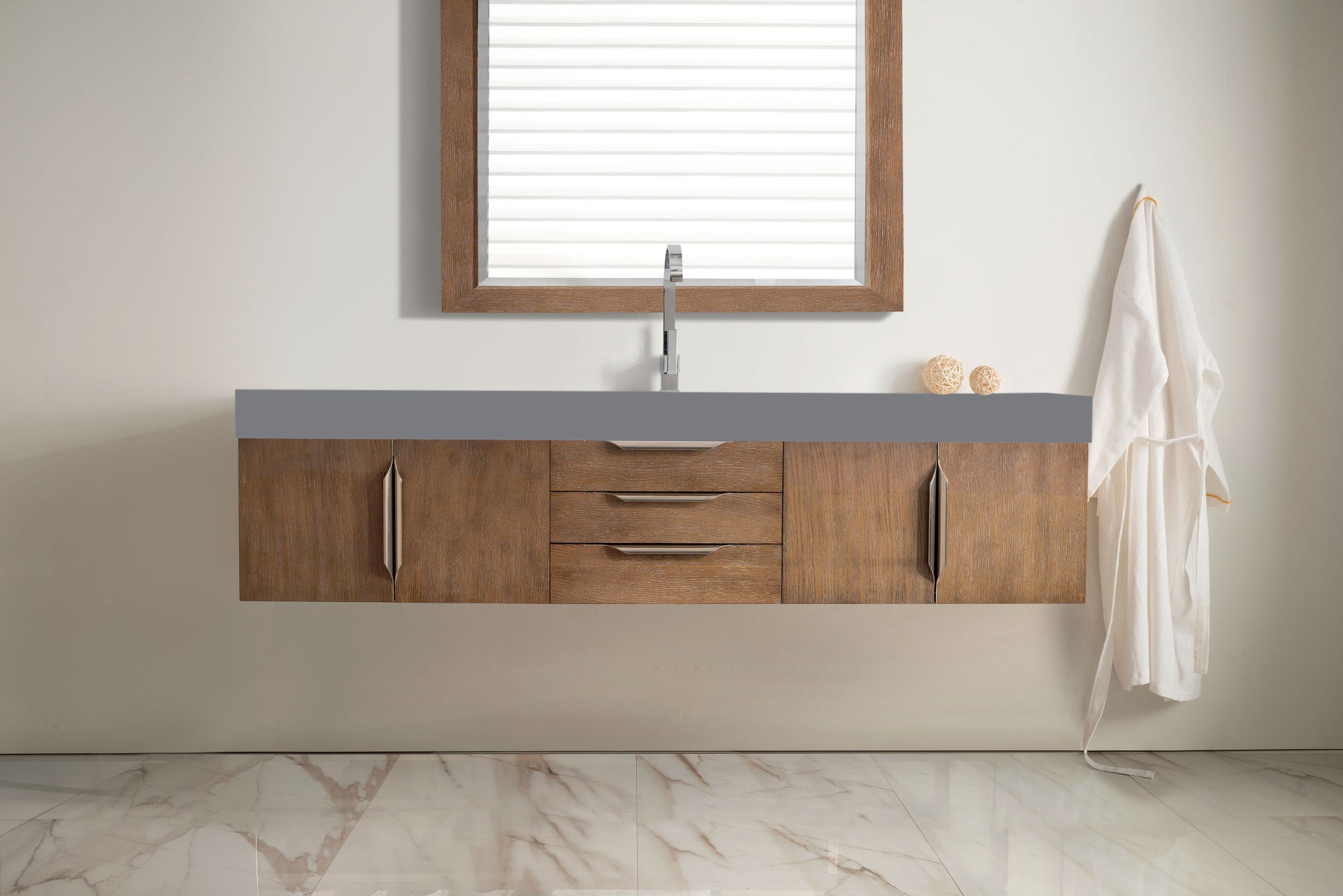 James Martin Mercer Island 72" Single Vanity in Latte Oak with Dusk Grey Glossy Composite Stone Top