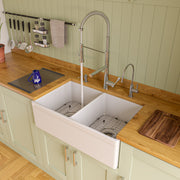 ALFI brand AB539 AB539-W White 32" Decorative Lip Apron Double Bowl Fireclay Farmhouse Kitchen Sink