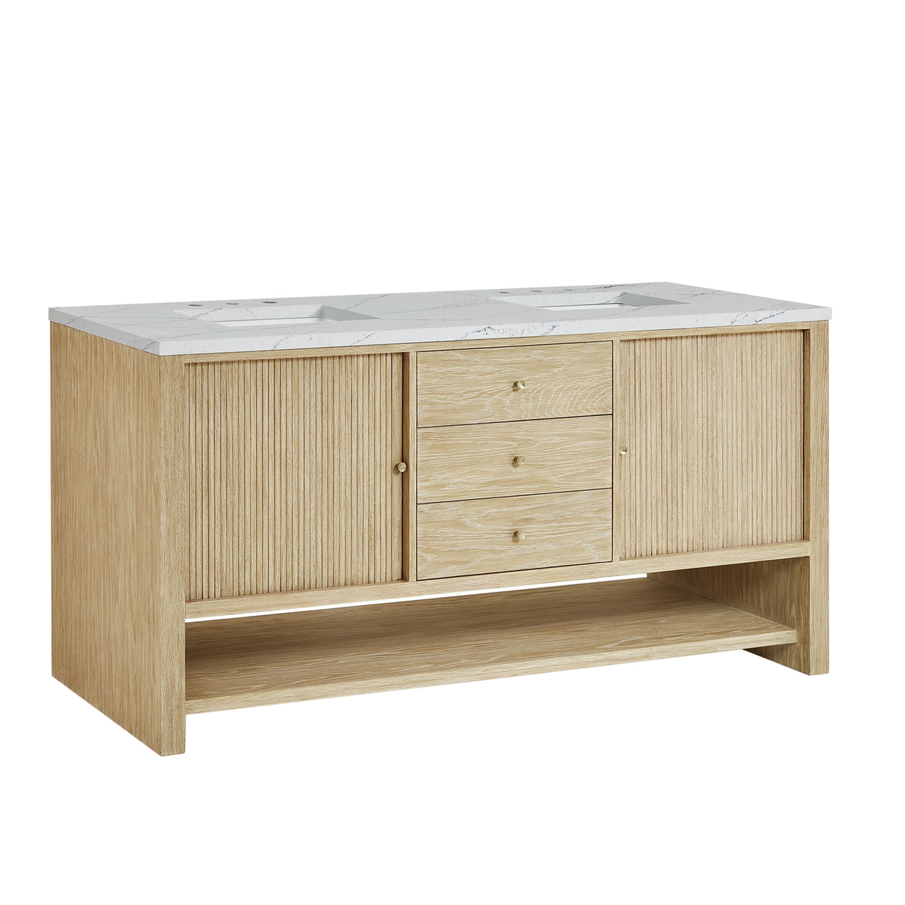 James Martin Marigot 72" Double Vanity in Sunwashed Oak with 3cm Countertop and FreePower Wireless Charger