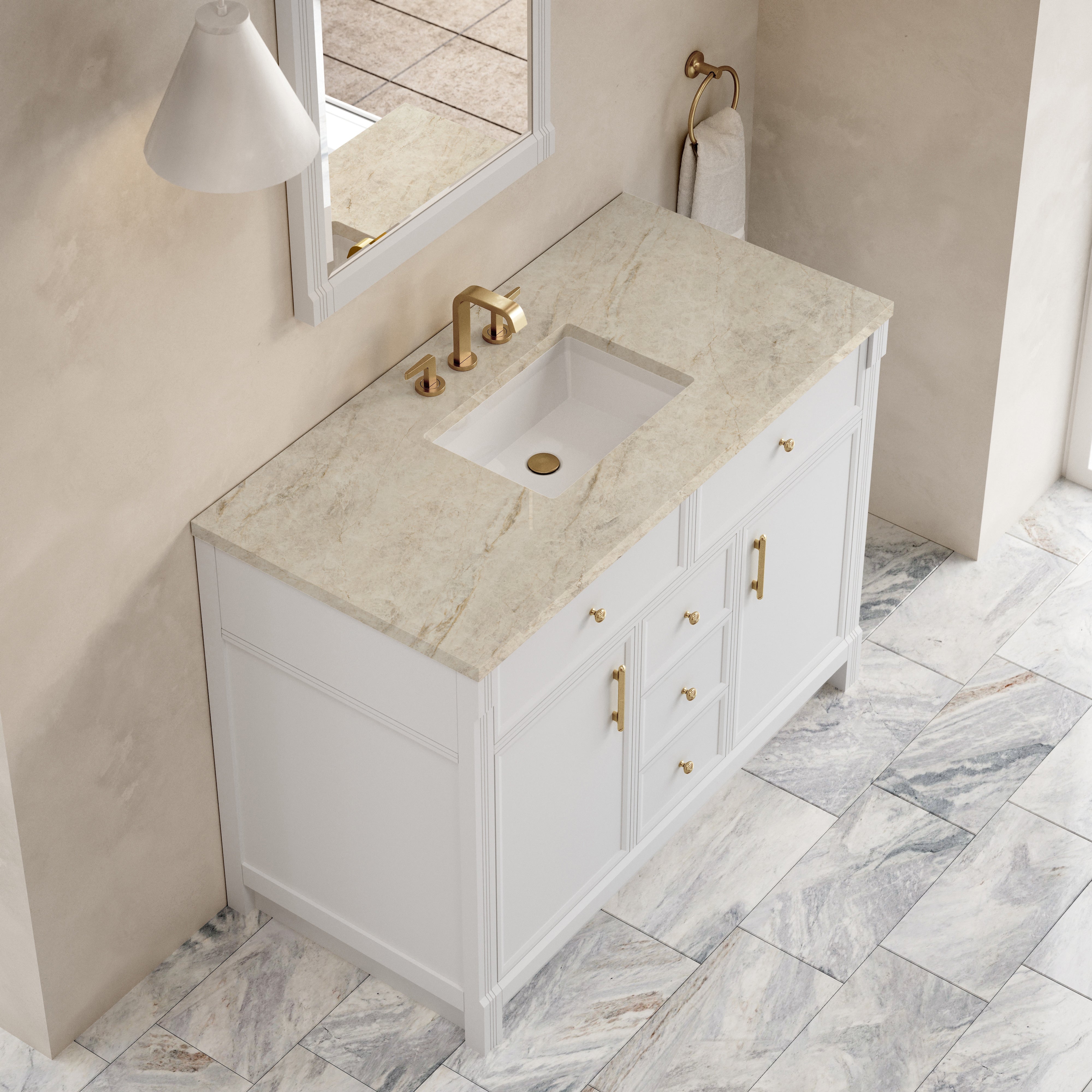 James Martin Bellshire 48" Single Vanity in Bright White with 3cm Countertop and FreePower Wireless Charger