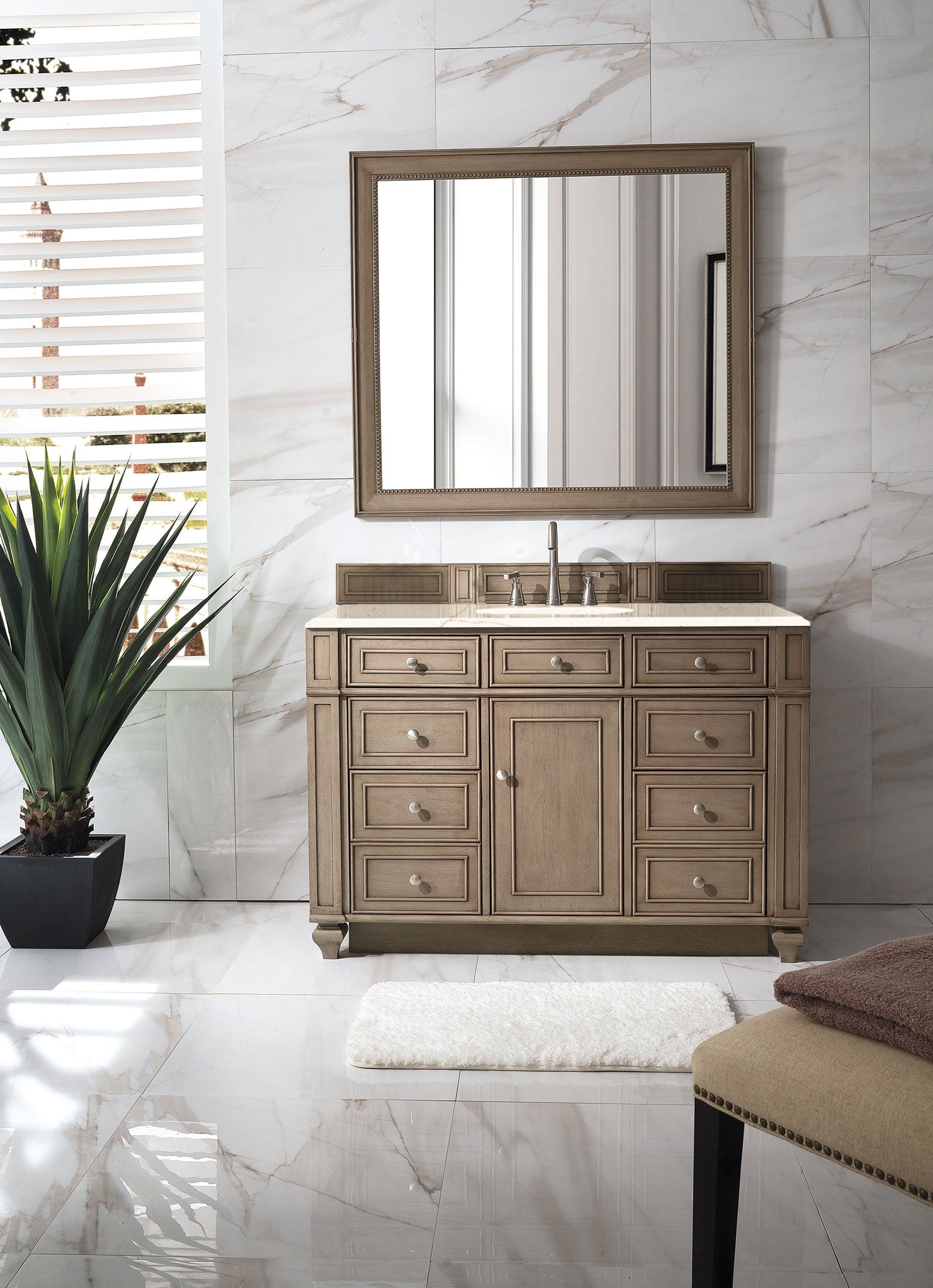 James Martin Bristol 48" Single Vanity in Whitewashed Walnut with 3cm Countertop