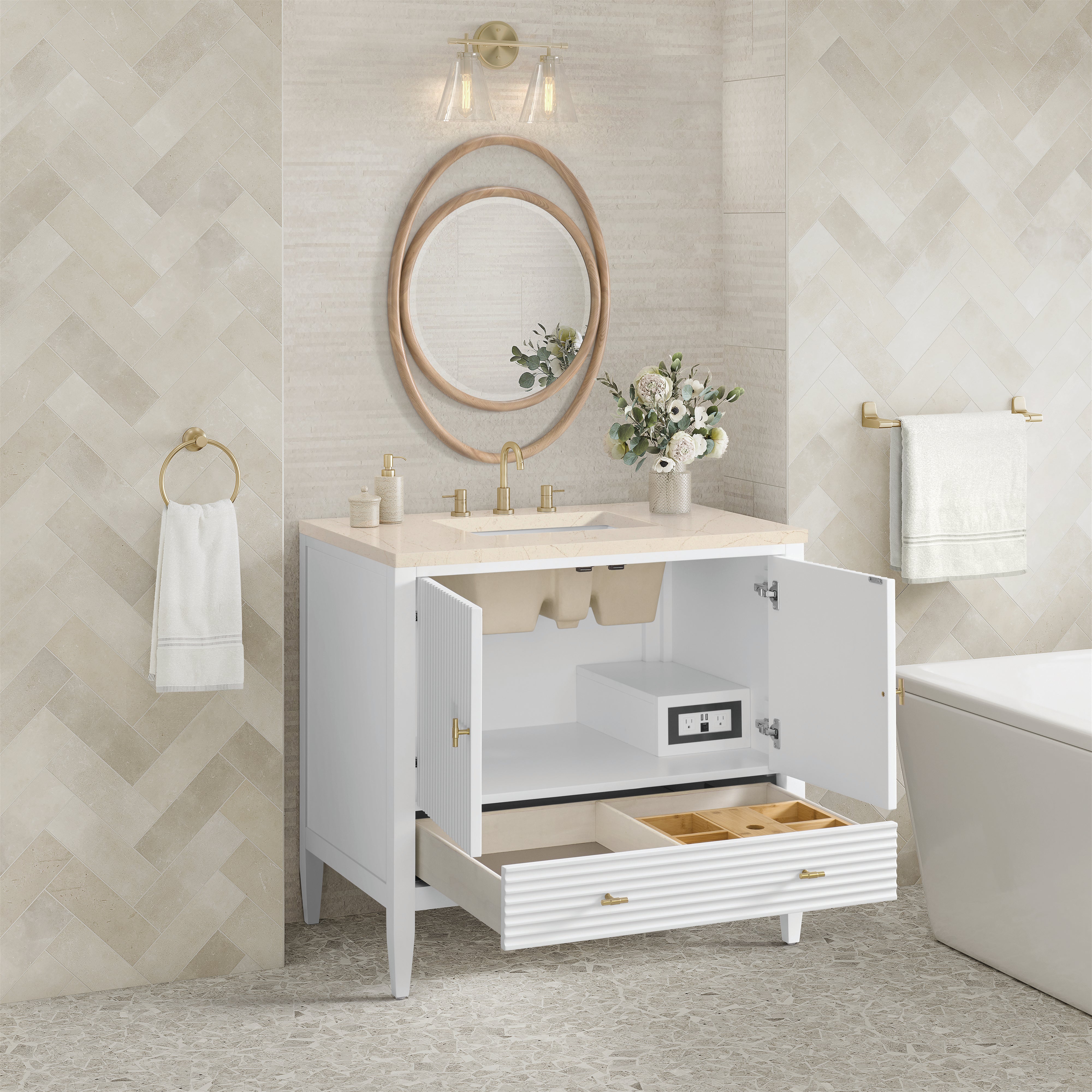 James Martin Myrrin 36" Vanity in Bright White with 3cm Countertop