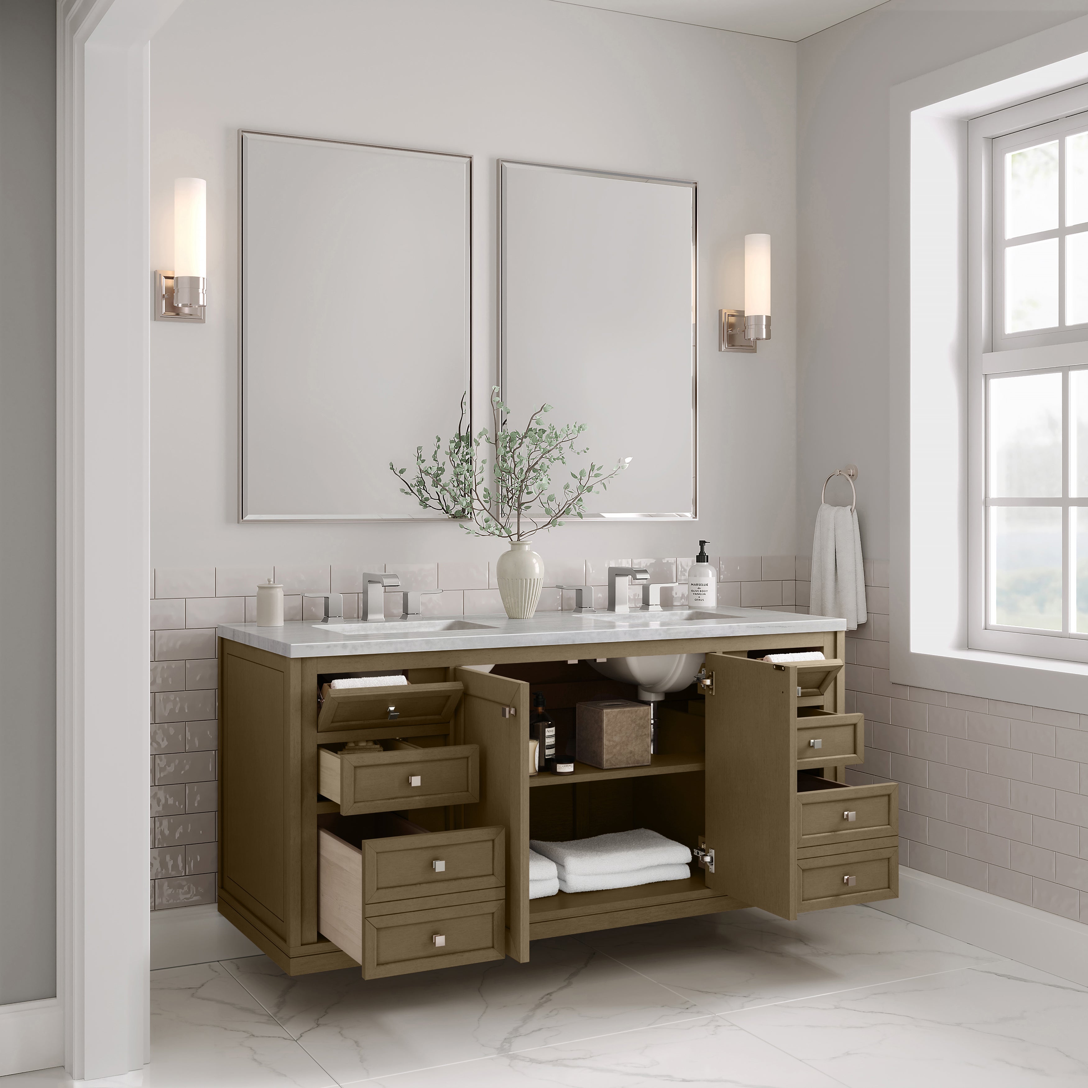 James Martin Chicago 60" Double Vanity in Walnut Whisper with 3cm Countertop