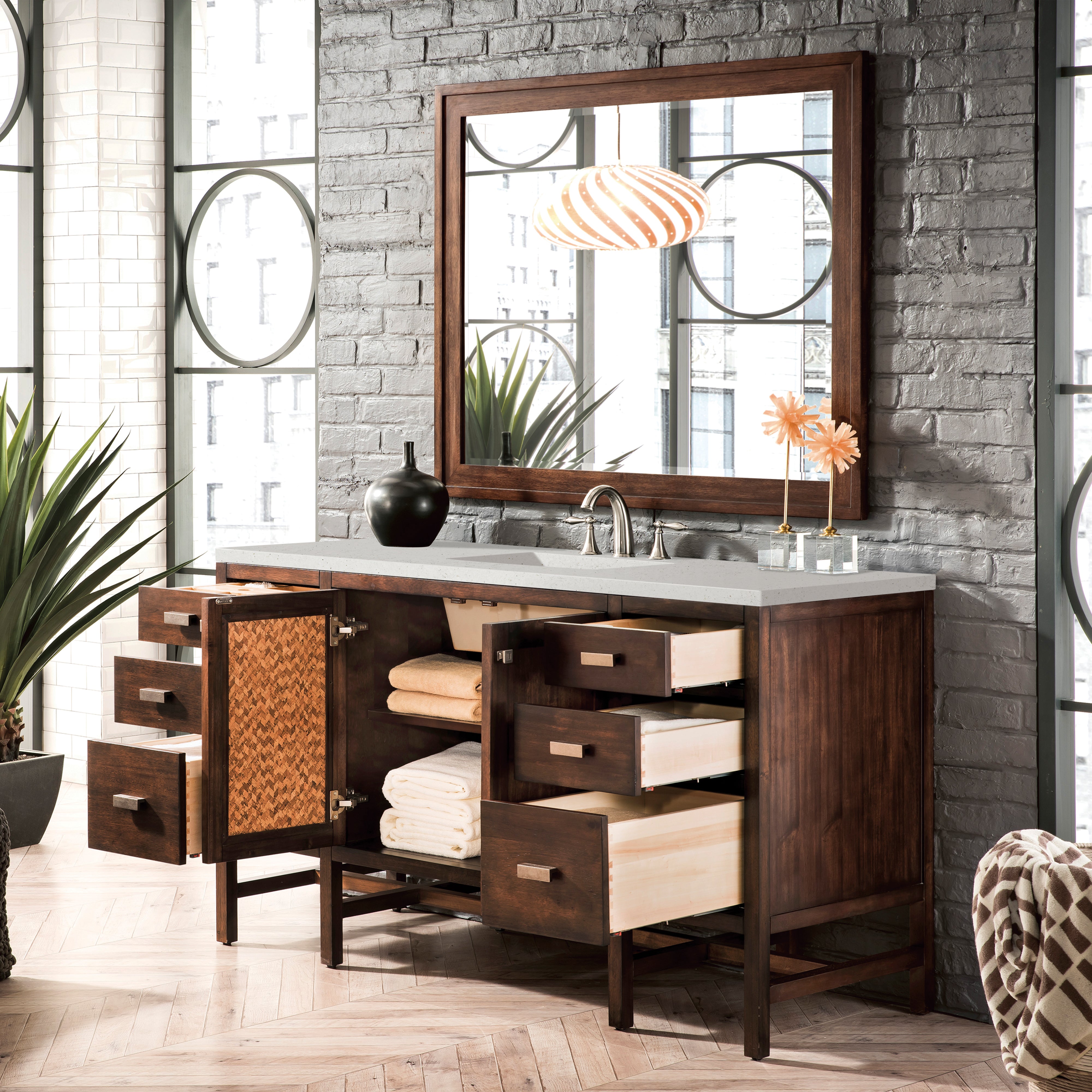 James Martin Addison 60" Single Vanity in Mid-Century Acacia with 3cm Countertop
