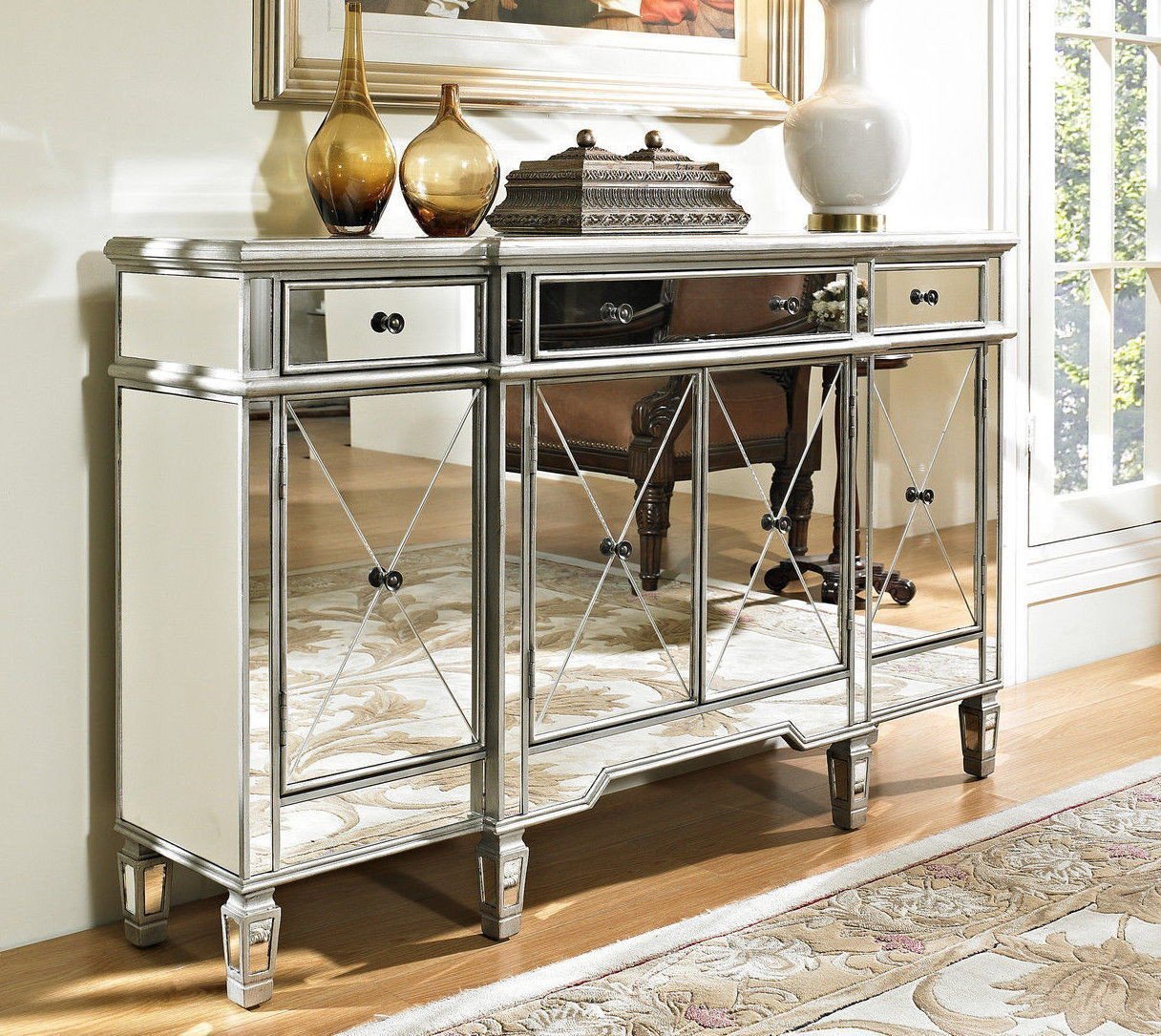 Chans Furniture DH-695 Mirrored Relection Andrea Hall Console (Silver)