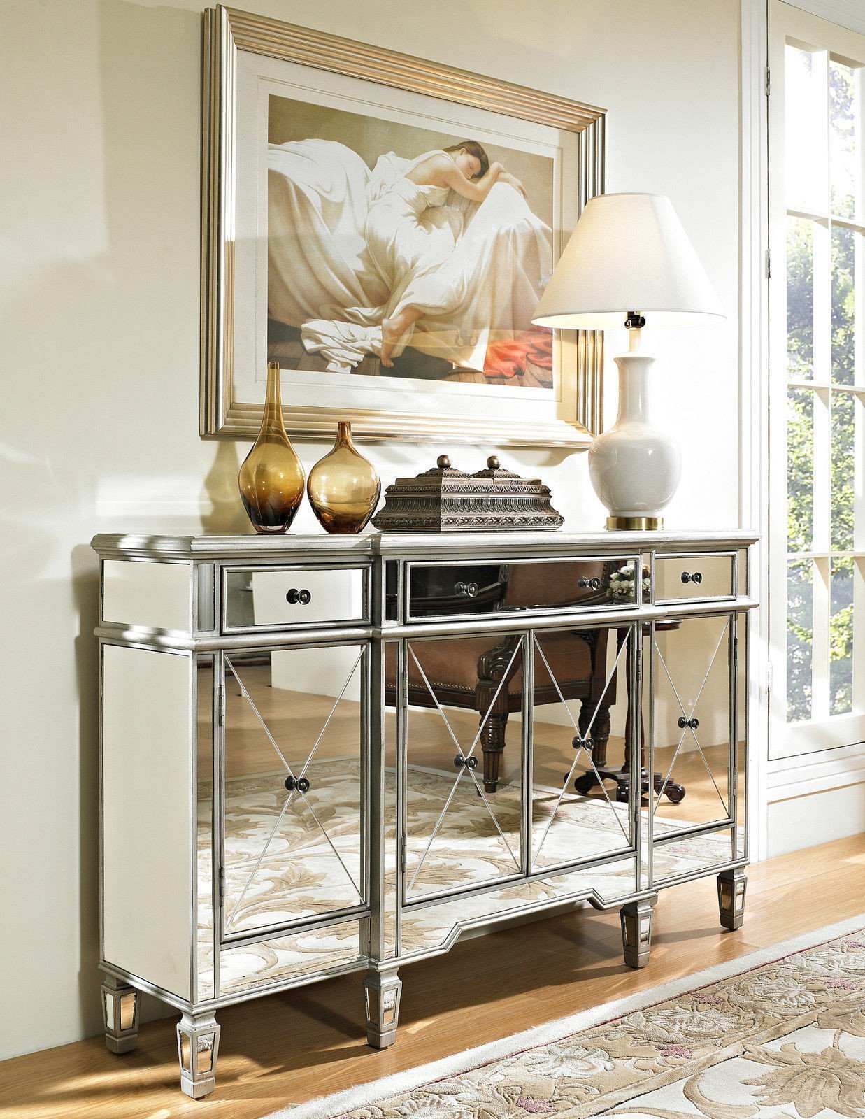 Chans Furniture DH-695 Mirrored Relection Andrea Hall Console (Silver)