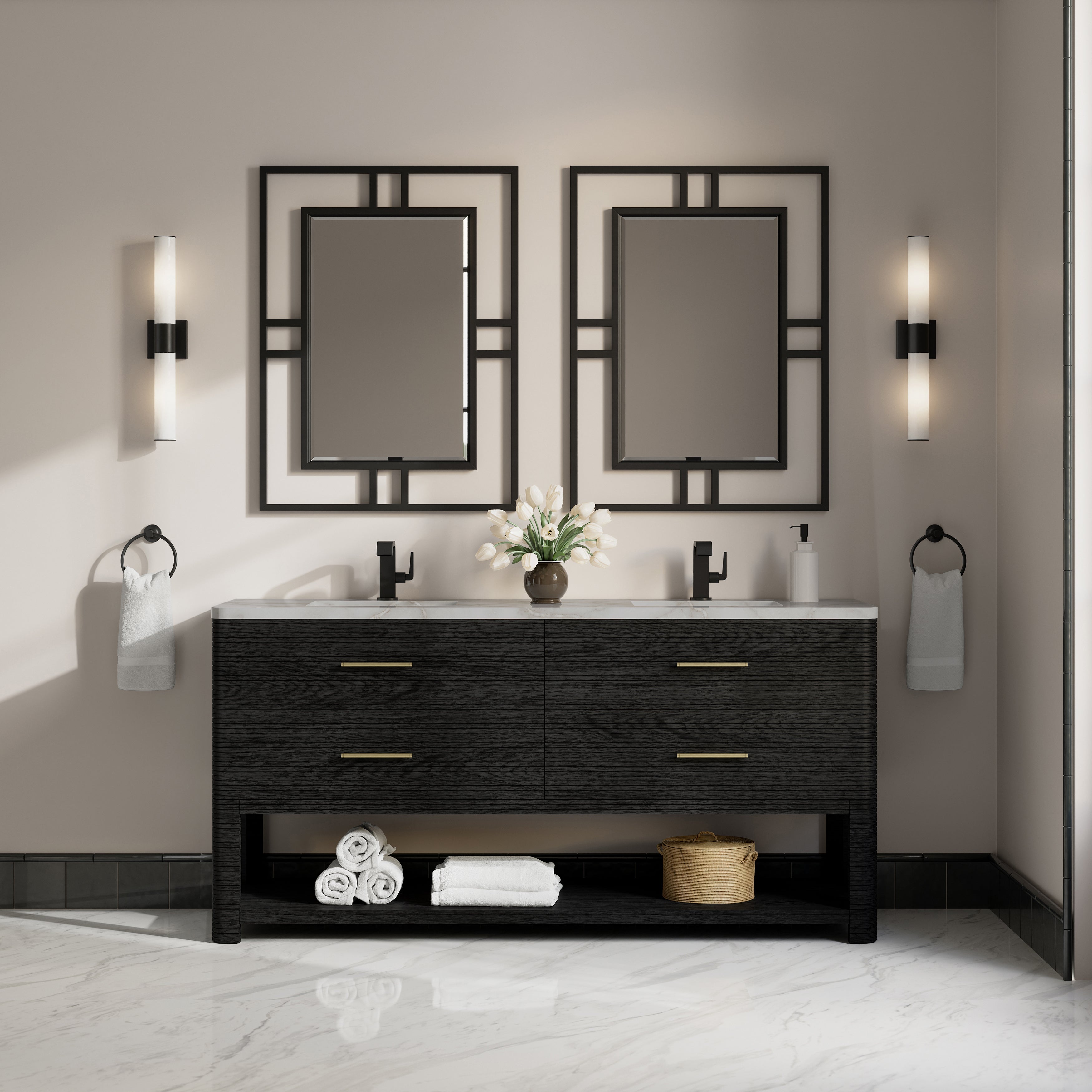 James Martin Lucian 72" Double Vanity in Carbon Oak with 3cm Countertop