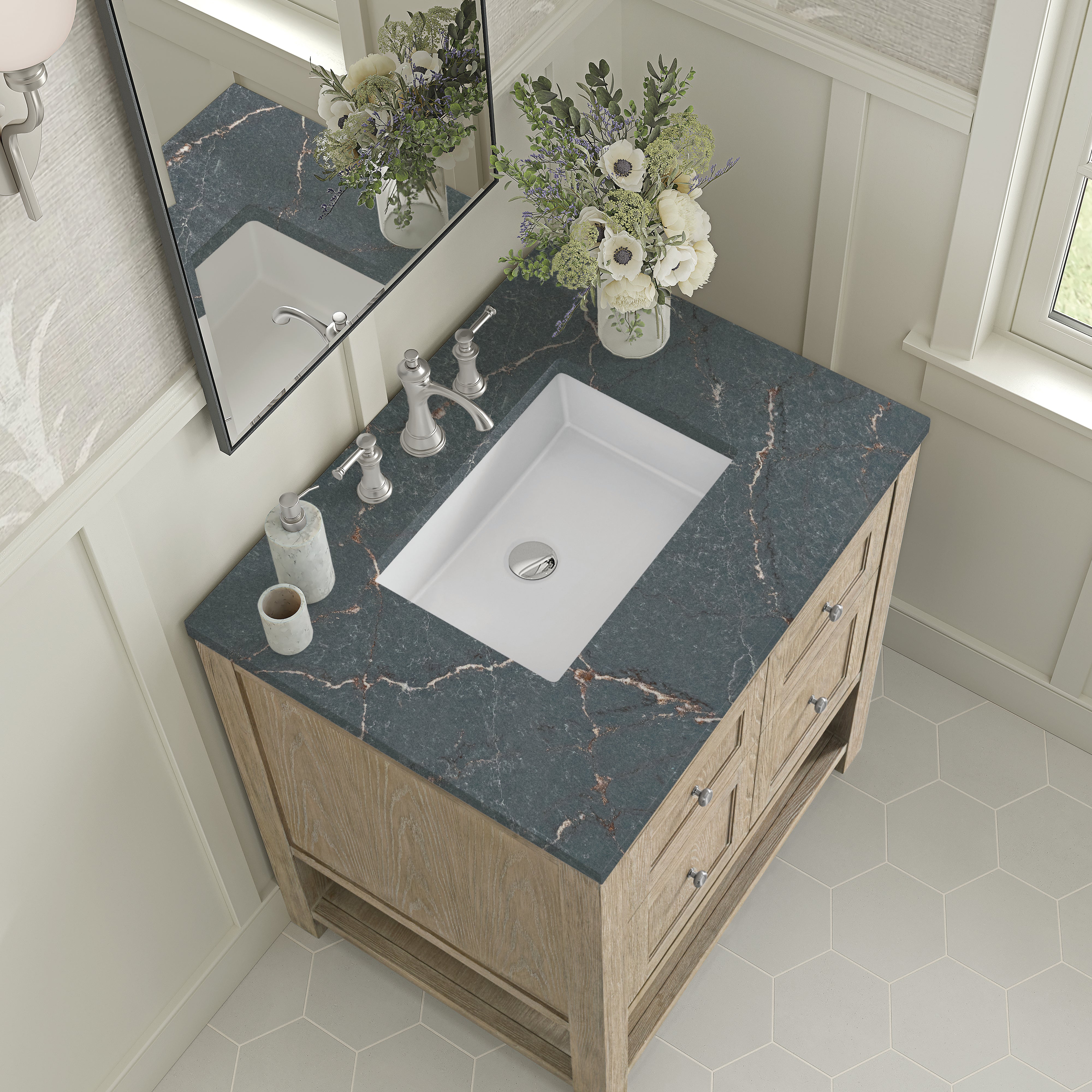 James Martin Breckenridge 30" Single Vanity in Whitewashed Oak with 3cm Countertop