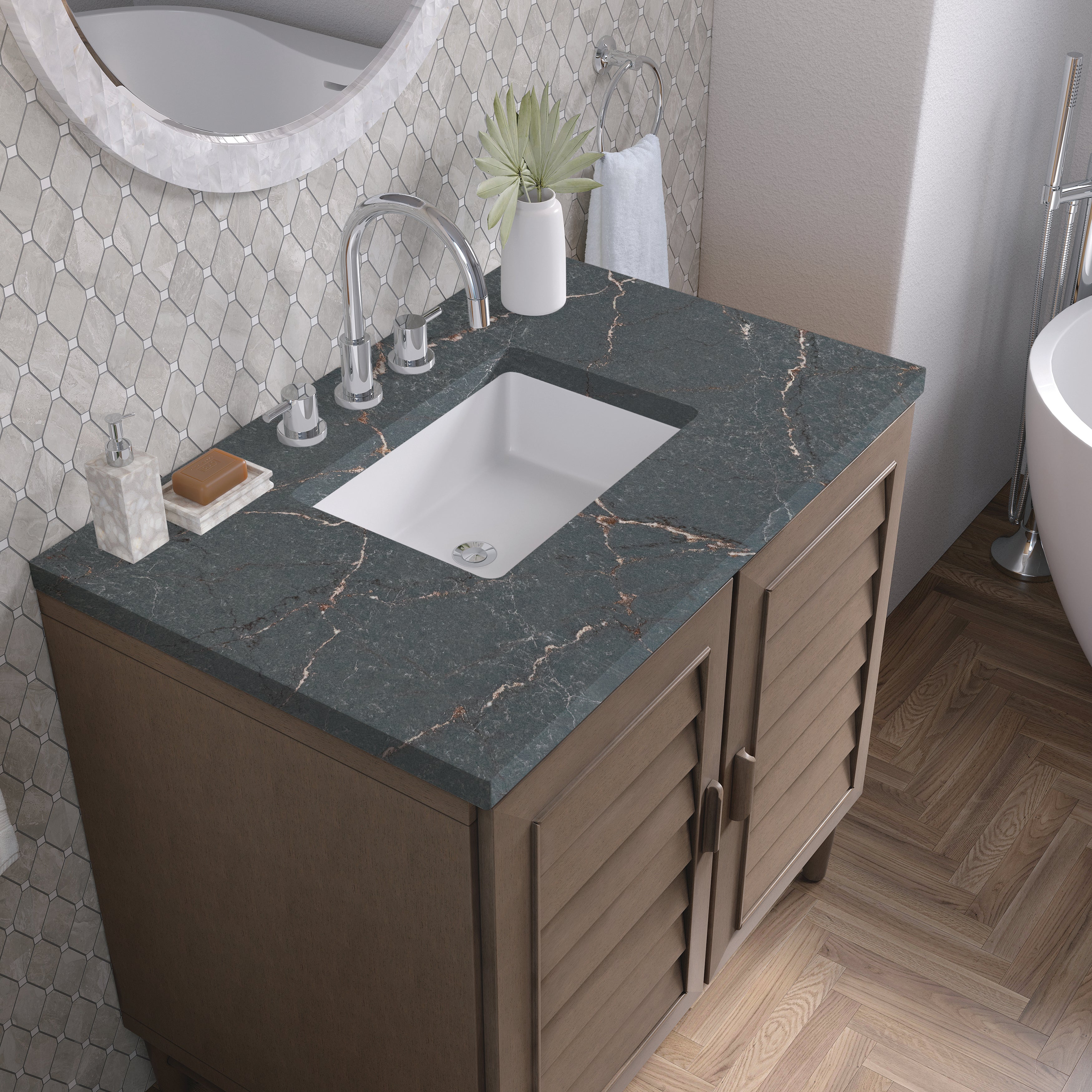 James Martin Portland 36" Single Vanity in Whitewashed Walnut with 3cm Countertop
