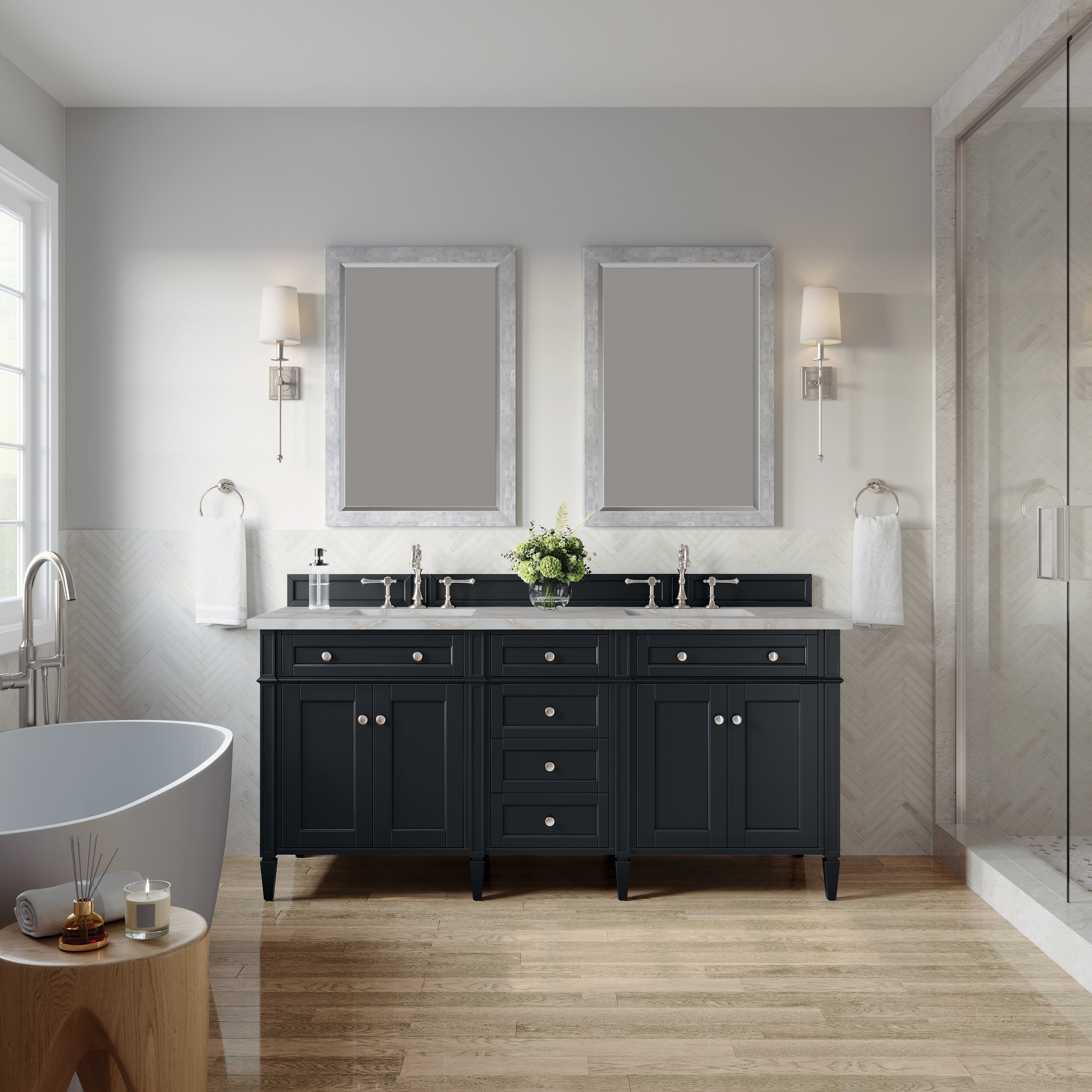 James Martin Brittany 72" Double Vanity in Black Onyx with 3cm Countertop