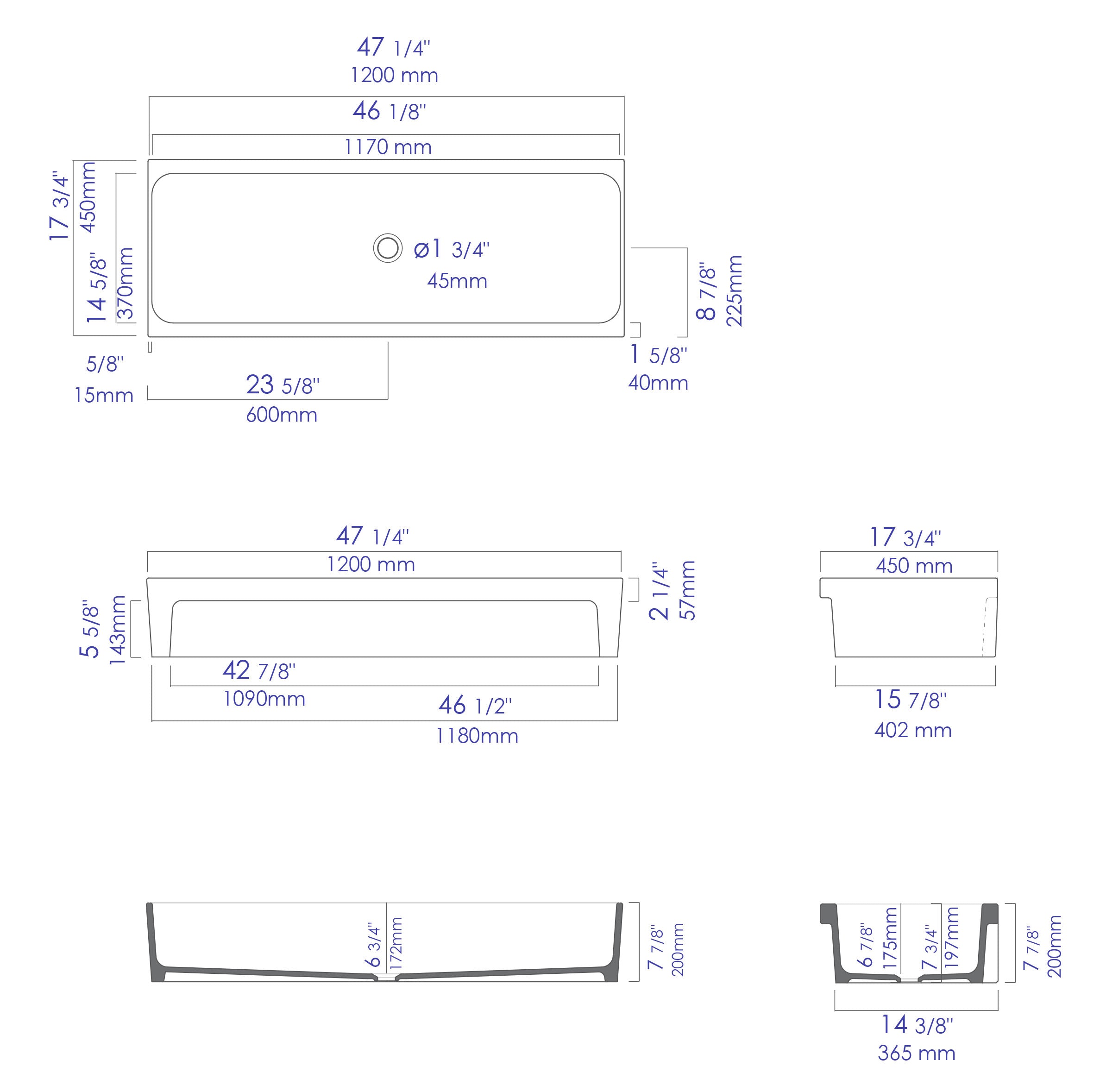ALFI brand  AB48TRBM 48" Black Matte Above Mount Fireclay Bathroom Trough Sink
