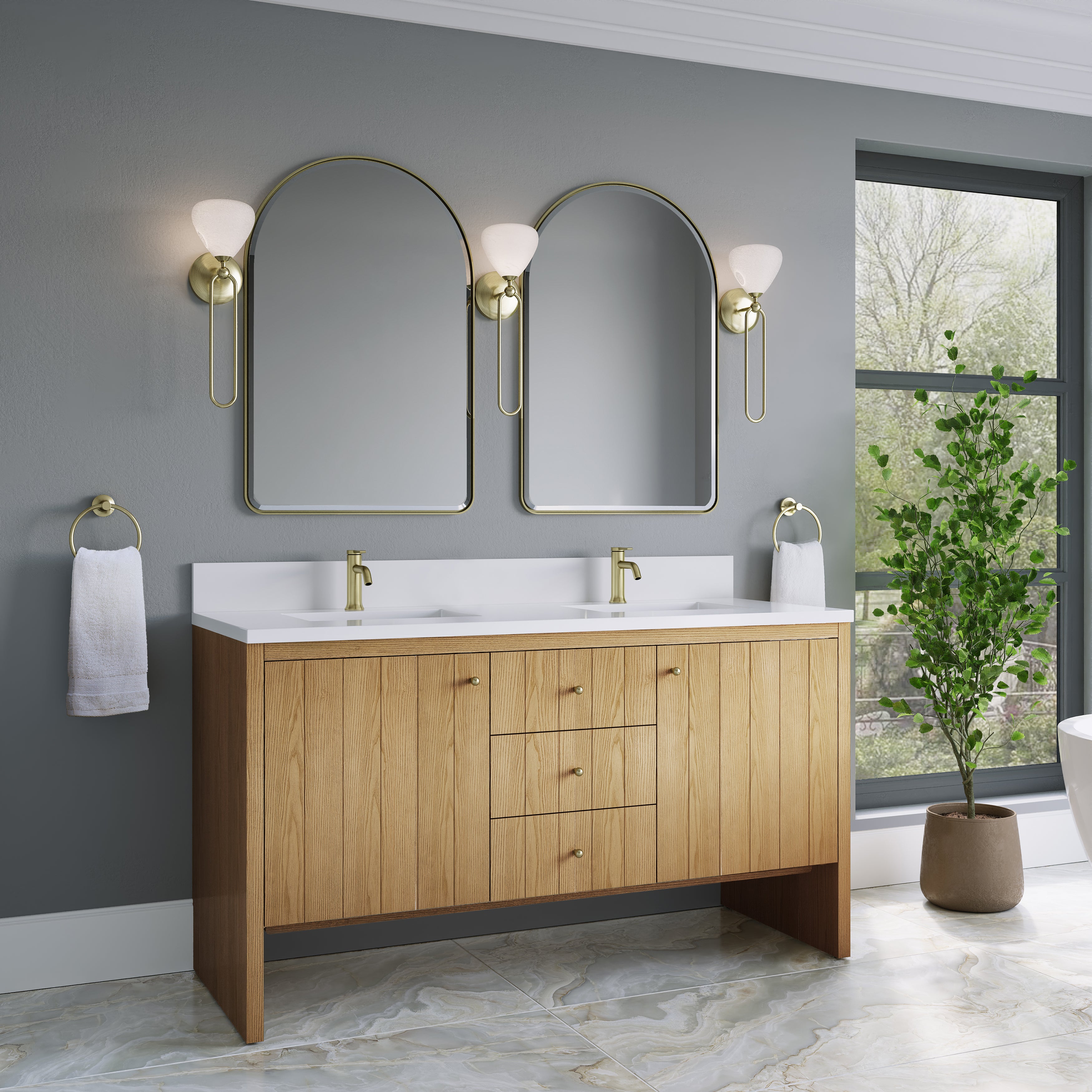 James Martin Hudson 60" Double Vanity in Light Natural Oak with 3cm Countertop