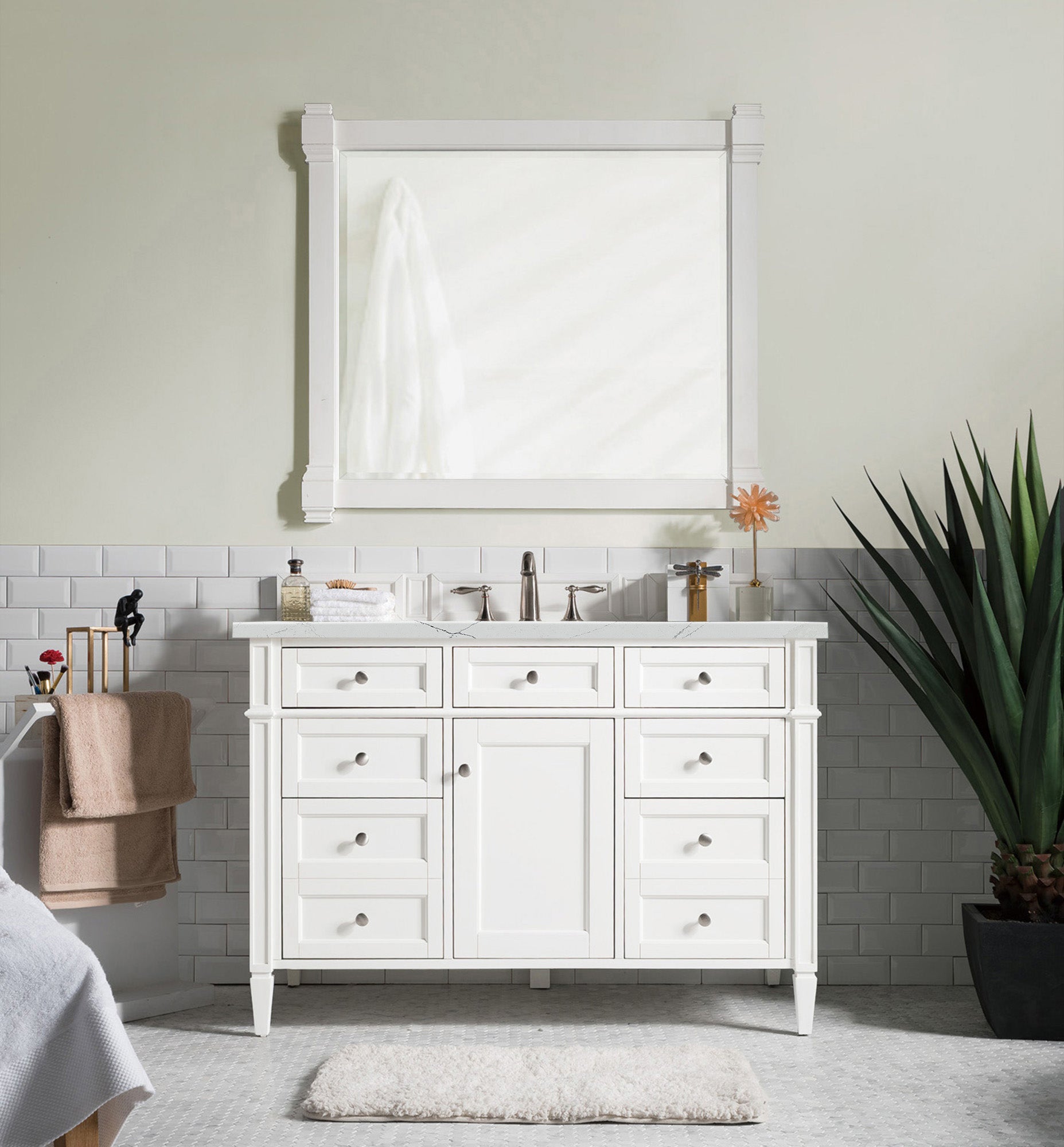 James Martin Brittany 48" Single Vanity in Bright White with 3cm Countertop and FreePower Wireless Charger
