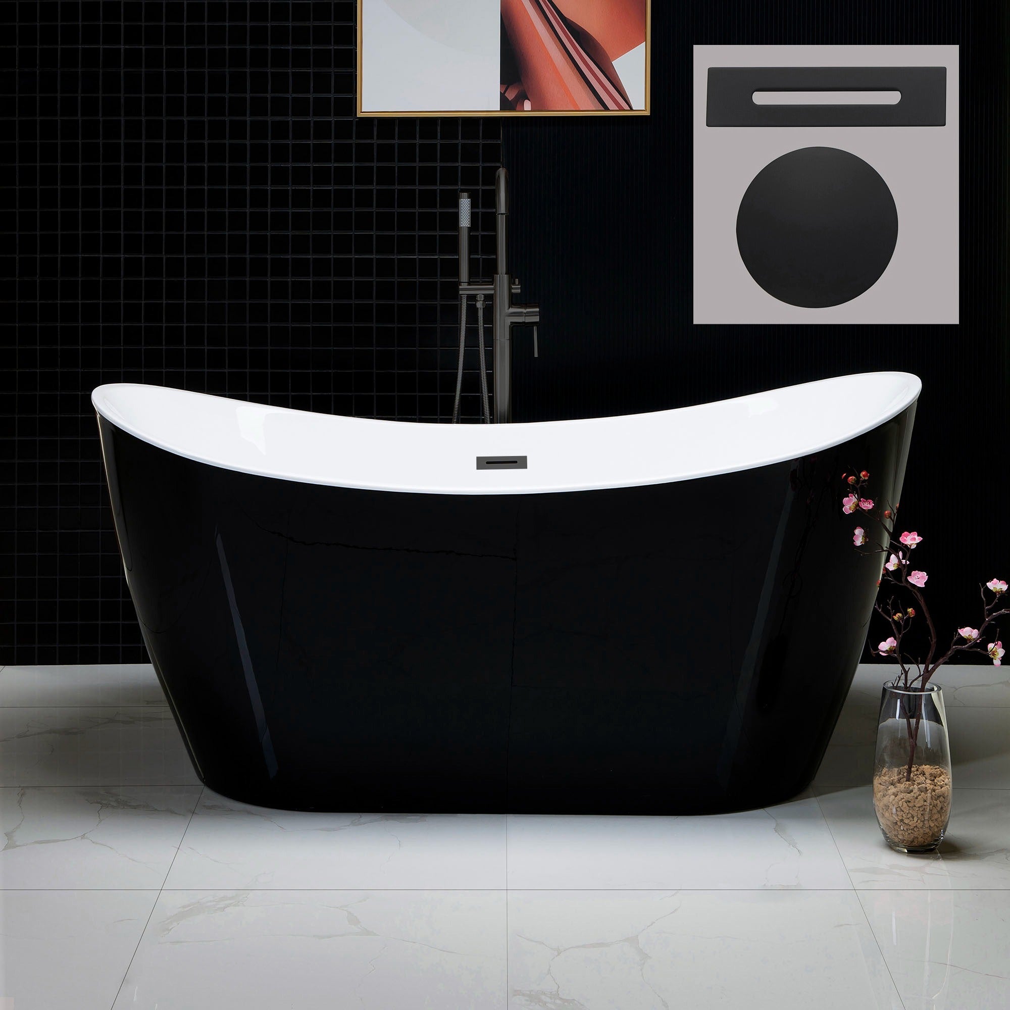 WOODBRIDGE 59" Acrylic Freestanding Bathtub Contemporary Soaking Tub with Drain & Overflow, B1816