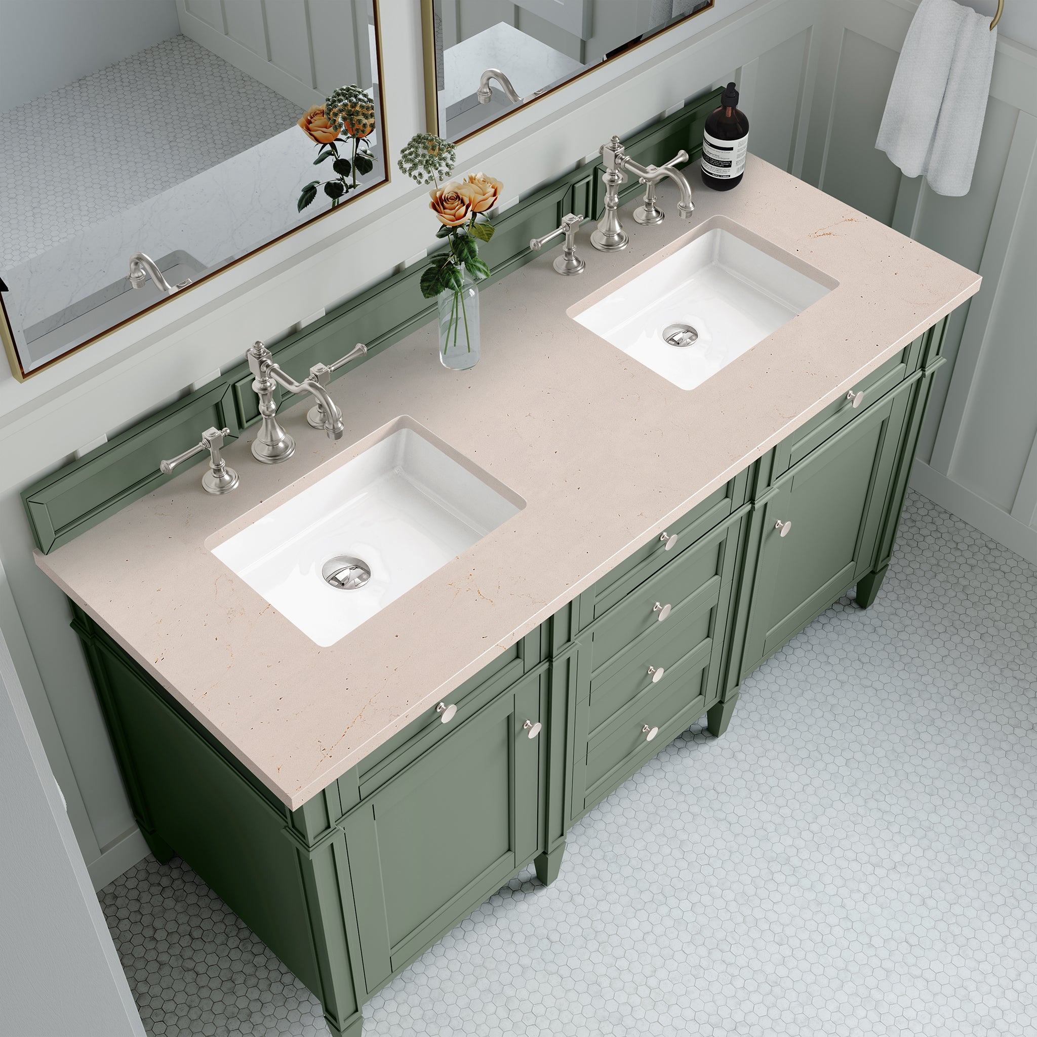 James Martin Brittany 60" Double Vanity in Smokey Celadon with 3cm Countertop