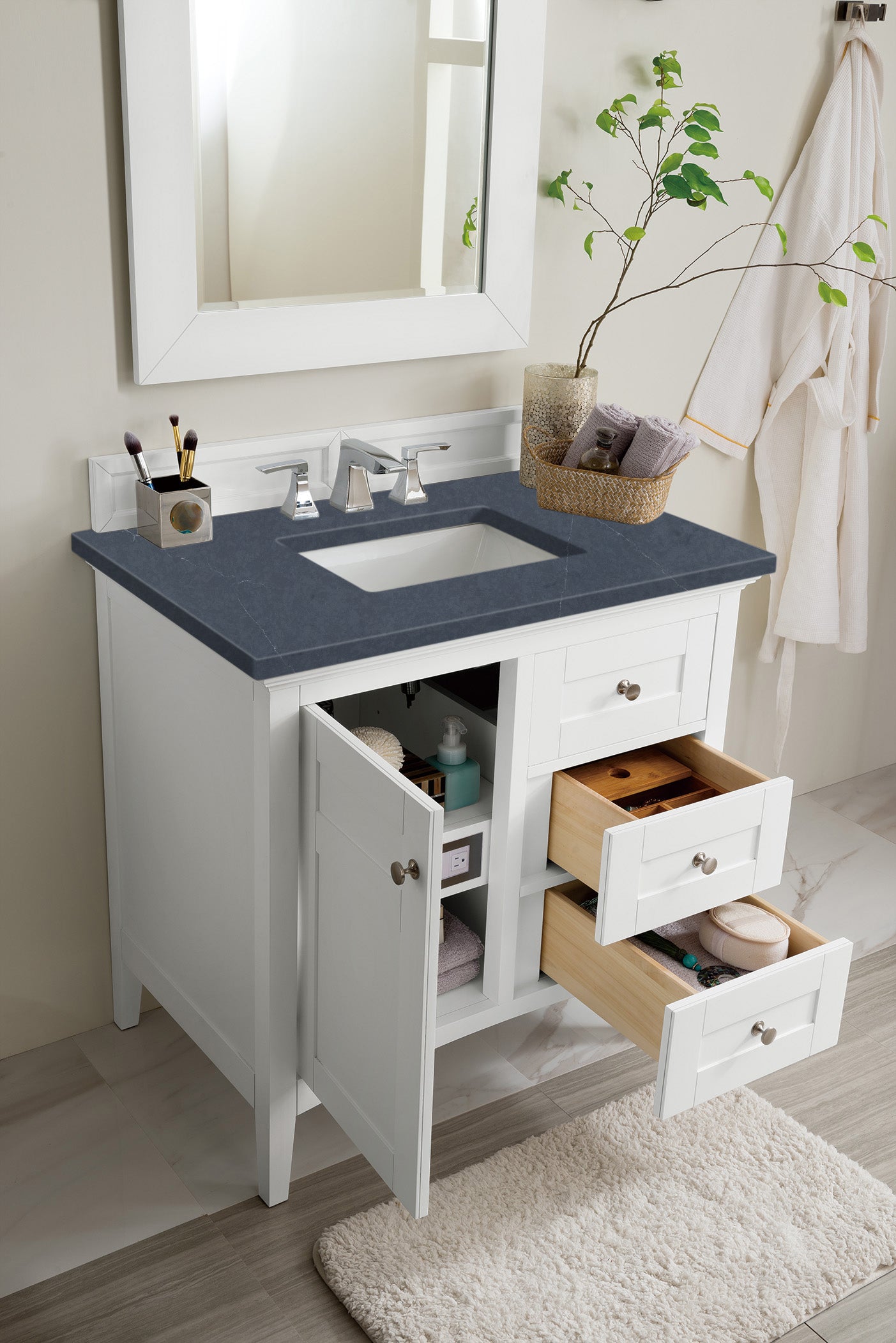 James Martin Palisades 36" Single Vanity in Bright White with 3cm Countertop