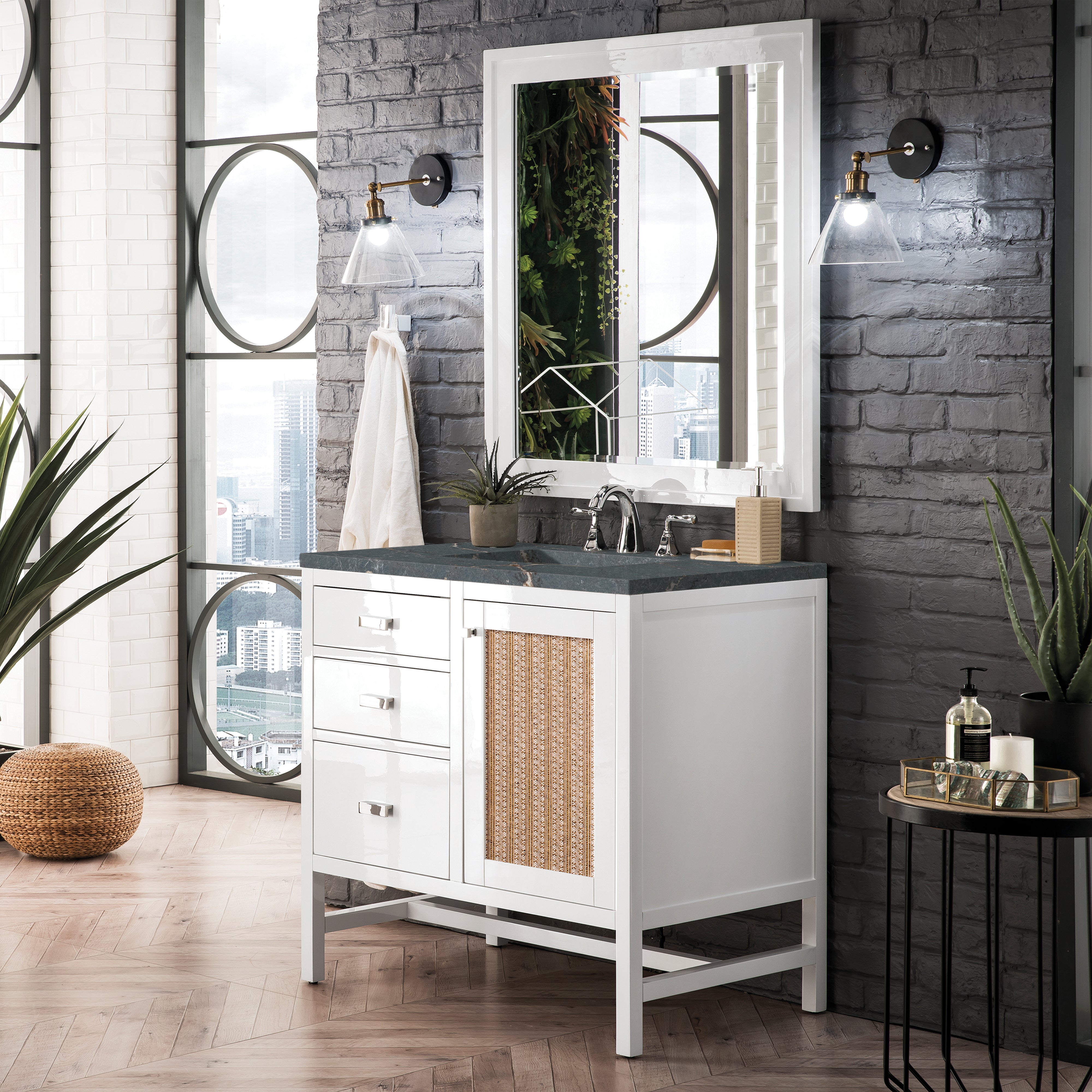 James Martin Addison 36" Single Vanity in Glossy White with 3cm Countertop
