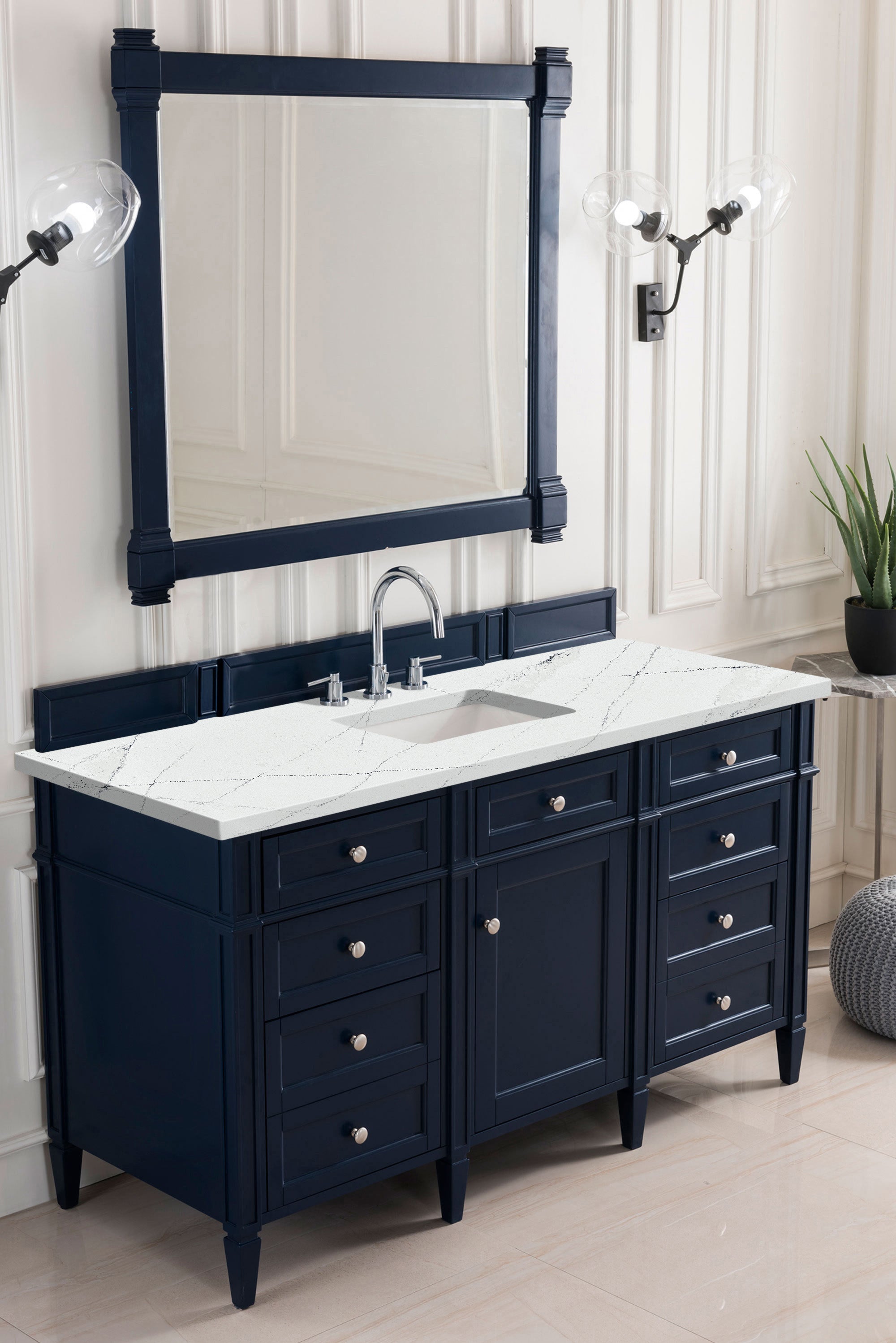 James Martin Brittany 60" Single Vanity in Victory Bleu with 3cm Countertop and FreePower Wireless Charger