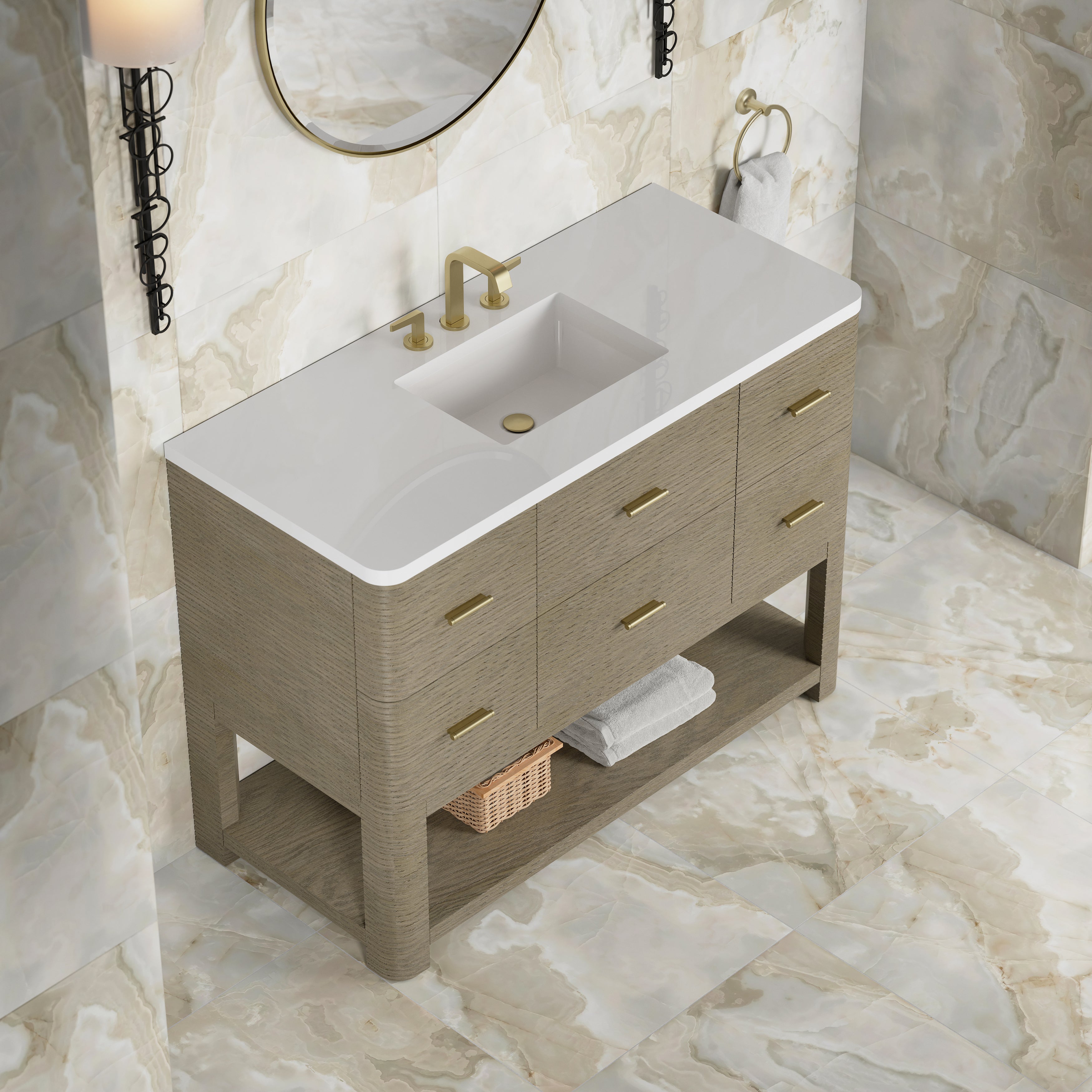 James Martin Lucian 48" Single Vanity in Pebble Oak with 3cm Countertop